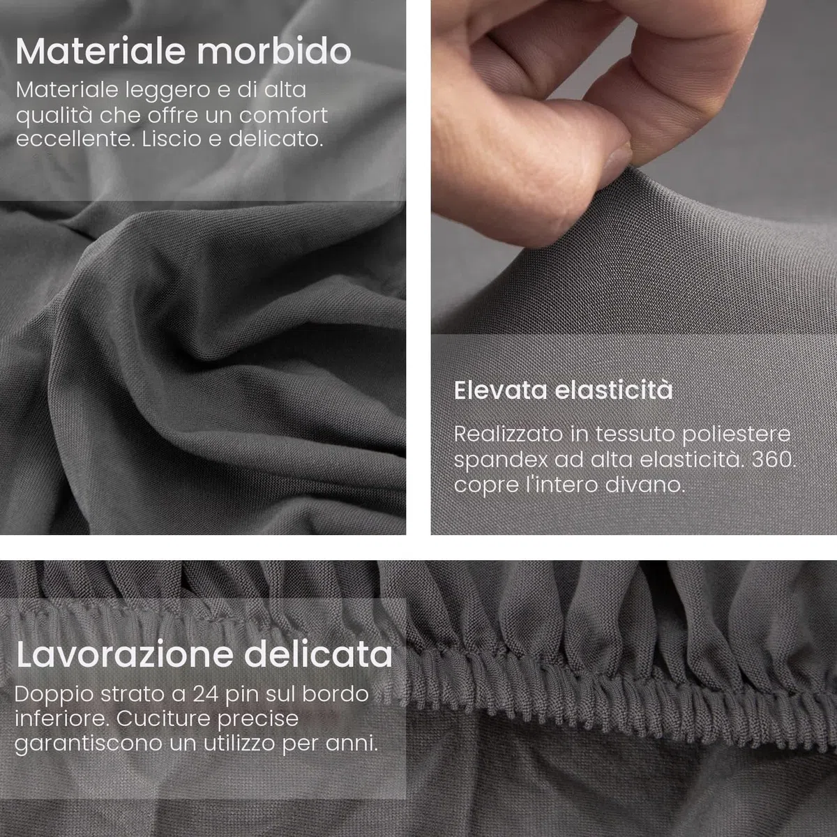 ShowyLive Copridivano Universale con Penisola a Sinistra/Destra per Divani in Poliestere a Forma di L, Copridivano con Penisola Elasticizzato, 3 Posti + 3 Posti, Grigio Scuro