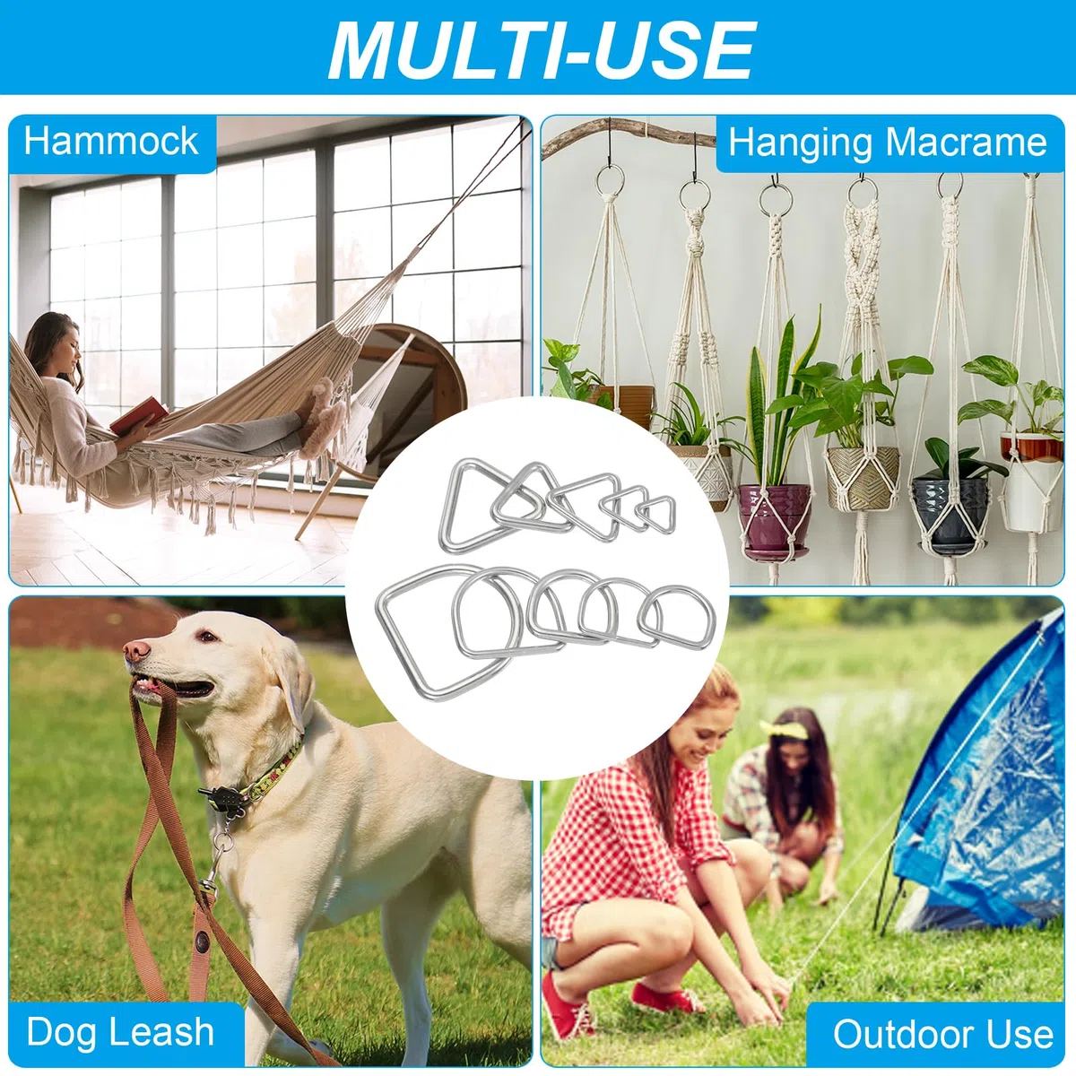 PATIKIL 1.5" Anelli A D In Metallo, 6 Pz 304 Acciaio Inossidabile Anelli A D Saldati Accessori Fai Da Te Per Cinture Cuciture Collari Per Cani Cinghie A Tessitura, 6x40mm