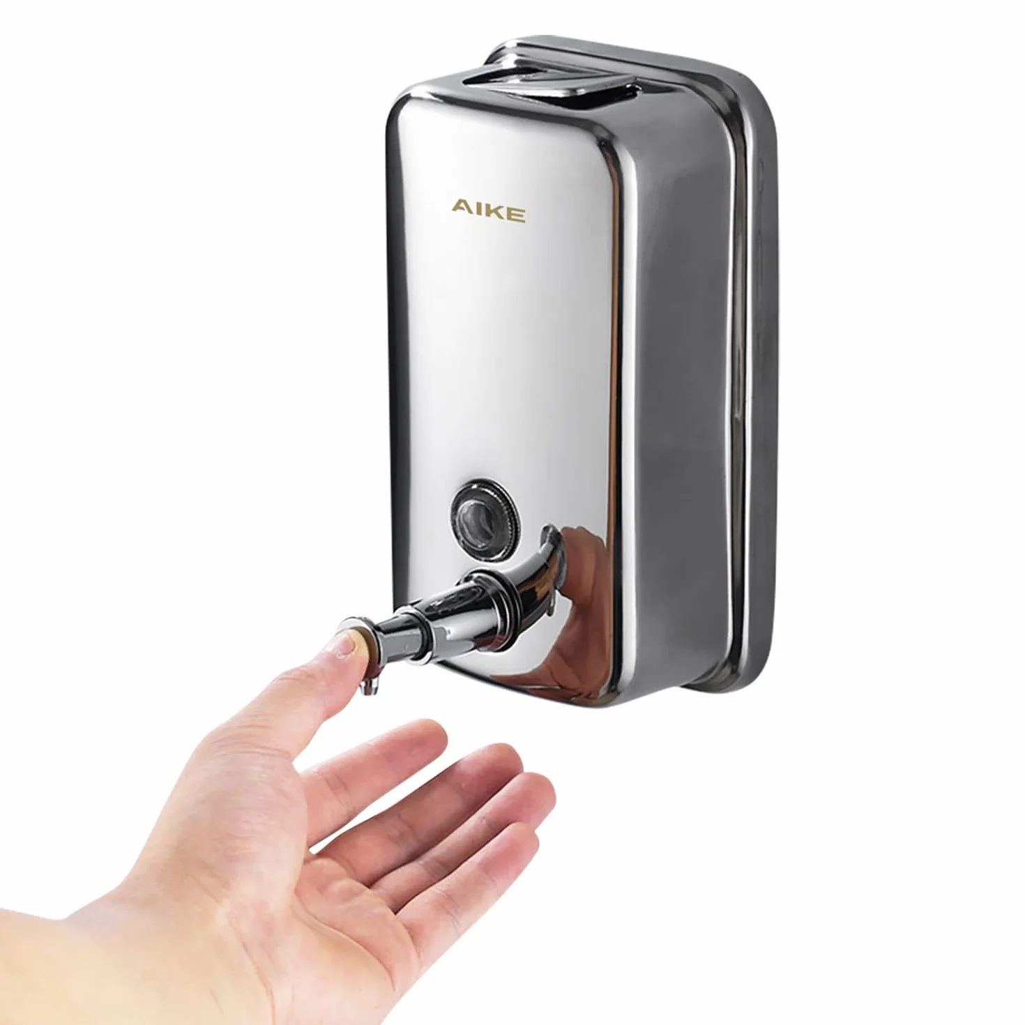 AIKE Dispensatore di Sapone Liquido Commerciale a Parete Manuale, in Acciaio Inossidabile Lucido da 1000 ml, AK1001 (Lucido)