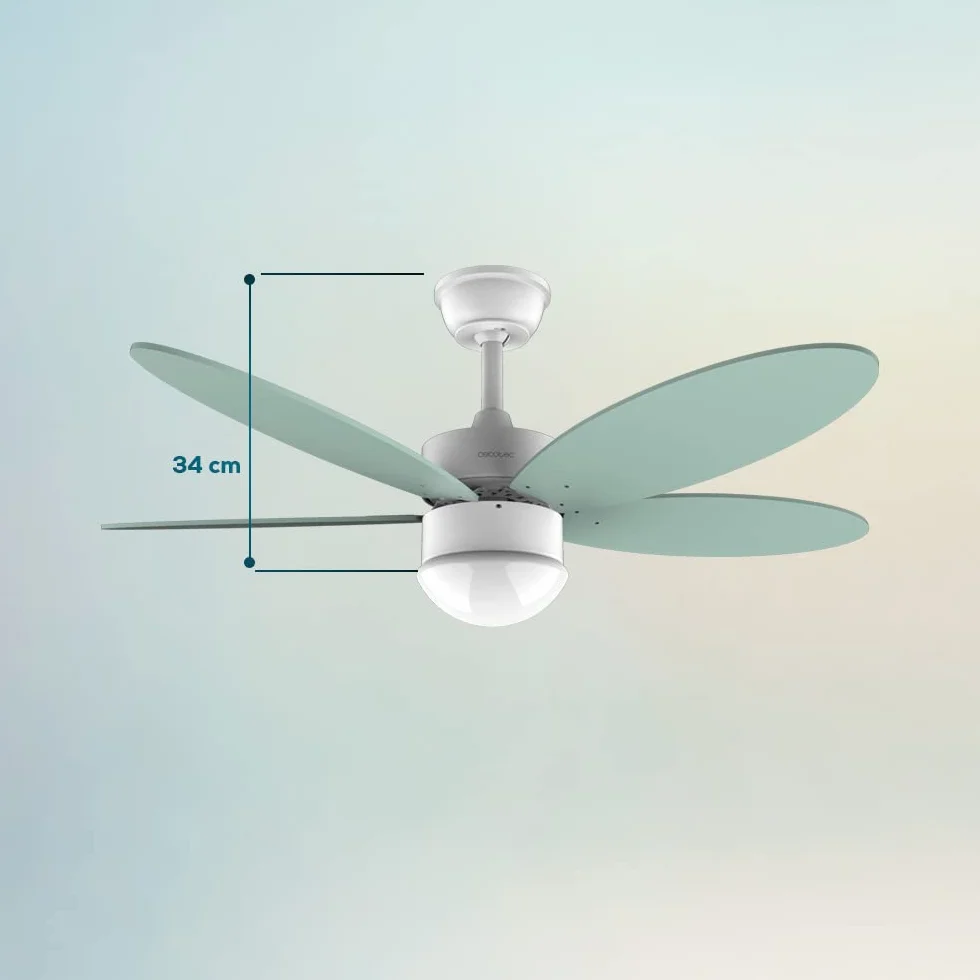 Cecotec Ventilatore da soffitto con luce EnergySilence Aero 4260 Mint. 40 W, motore DC, diametro 42" con 5 pale reversibili, luce LED, telecomando, timer, 6 velocità