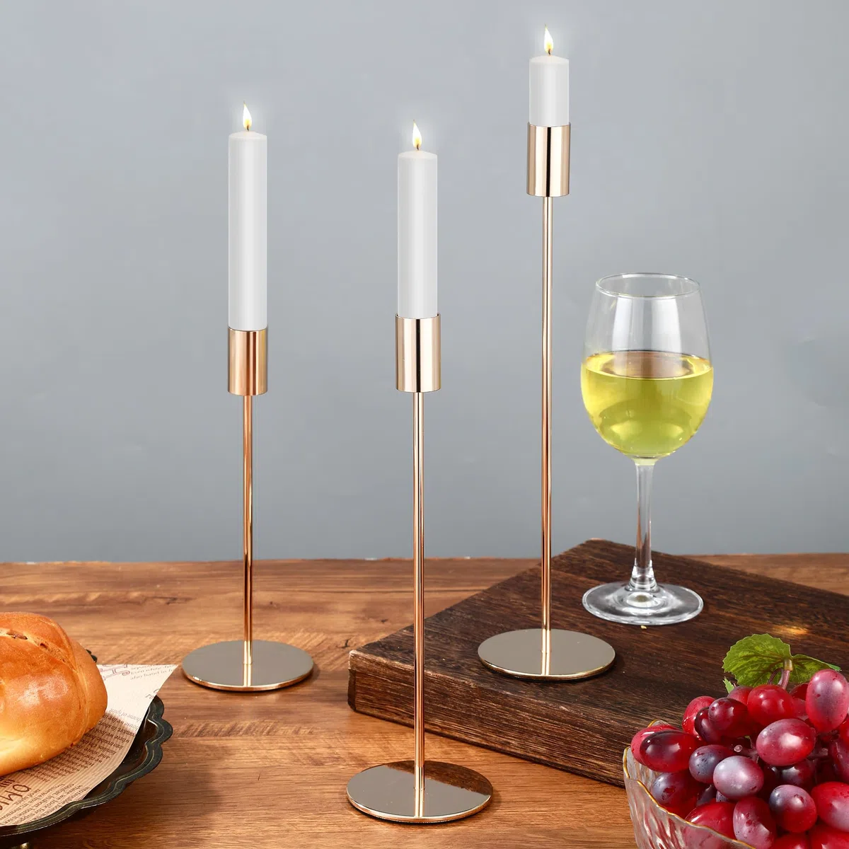 Set Portacandele da 6 pezzi, 6 Candelabro dorati, 3 Porta Candele da Tavolo Cilindrico di diverse altezze. Candelabri è adatto per Porta Candela matrimoni, feste di compleanno e Candele Decorative