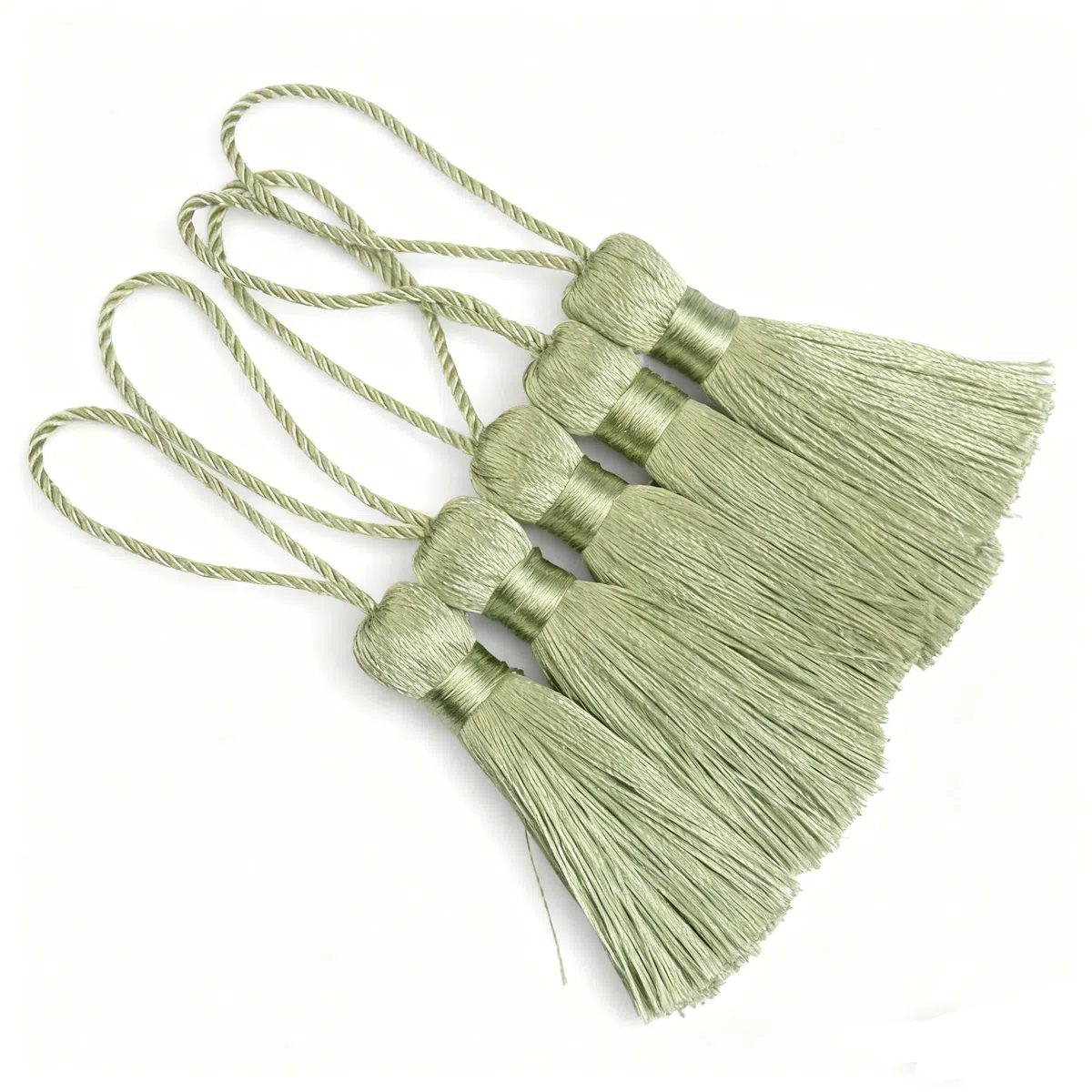 Makhry - 20 pezzi di nappe fatte a mano setose mini artigianato con cavo da 2 pollici, fiocco e piccolo nodo cinese per orecchini, segnalibri, accessori per lavori fai da te (Verde erba)
