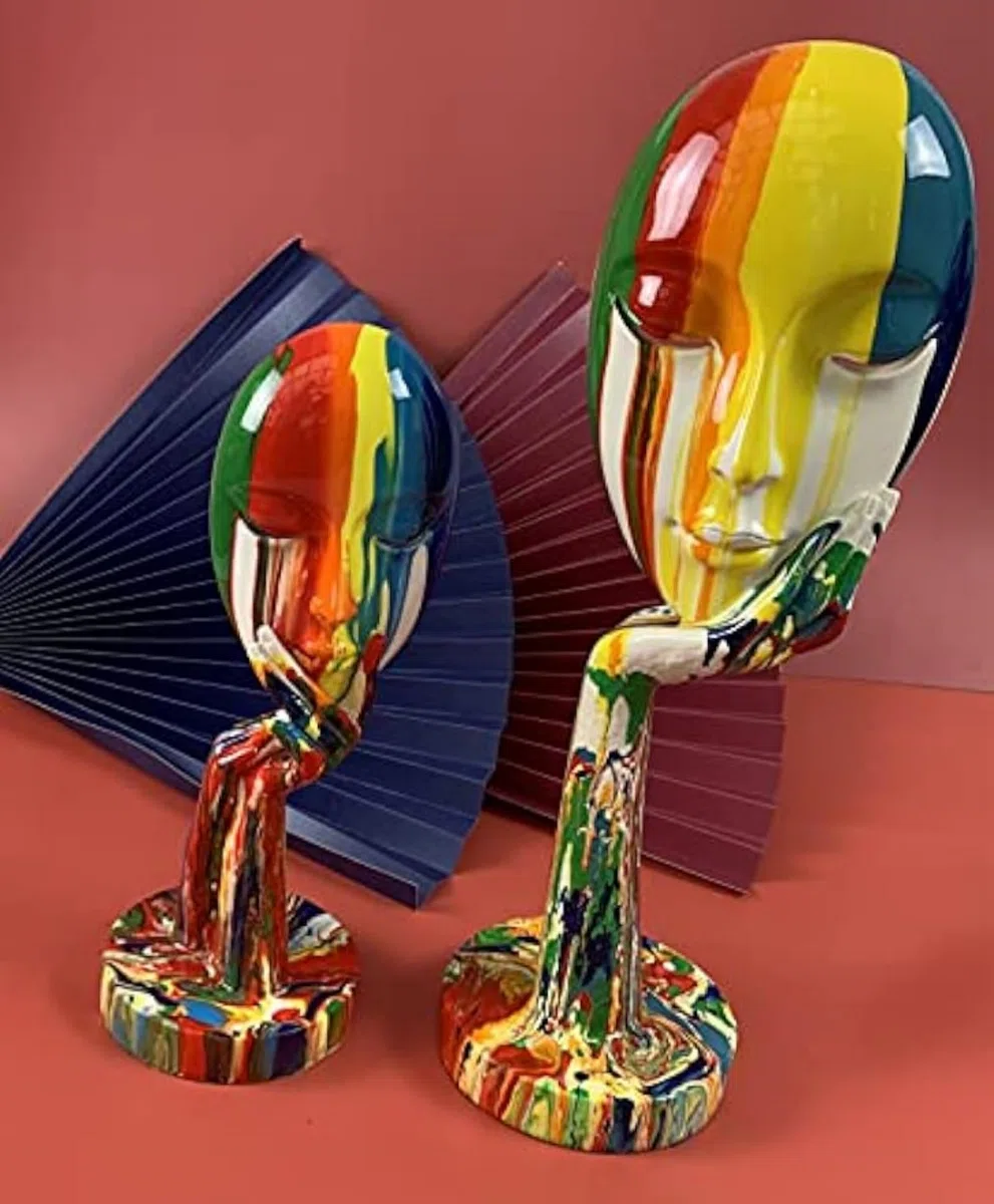 Statua semplice e creativa, colorata, per donna, con personaggi astratti, per casa, ufficio, camera da letto, soggiorno, studio (grande 39 x 12 x 12 cm)