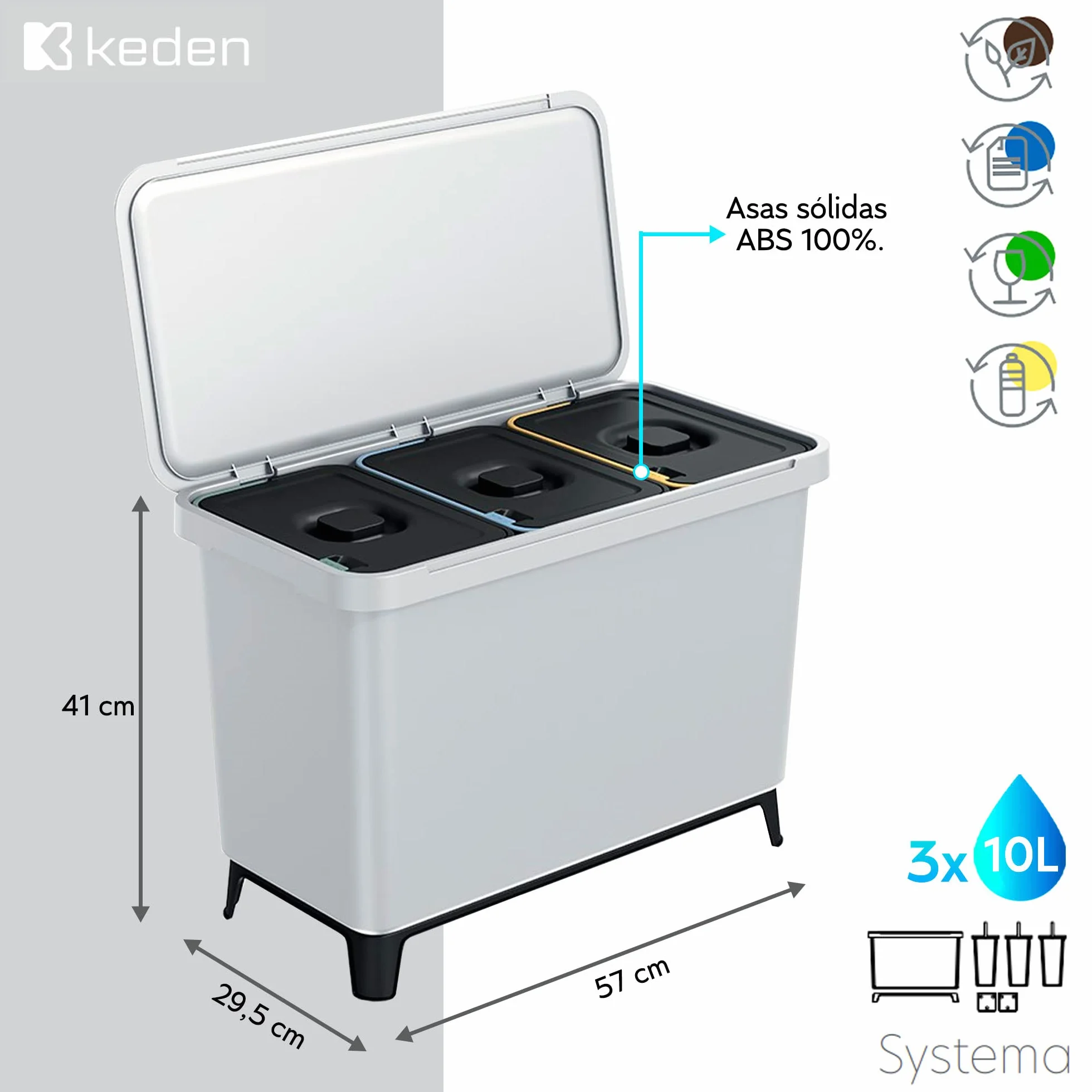 Classificatore di riciclaggio bianco 3x10L Keden