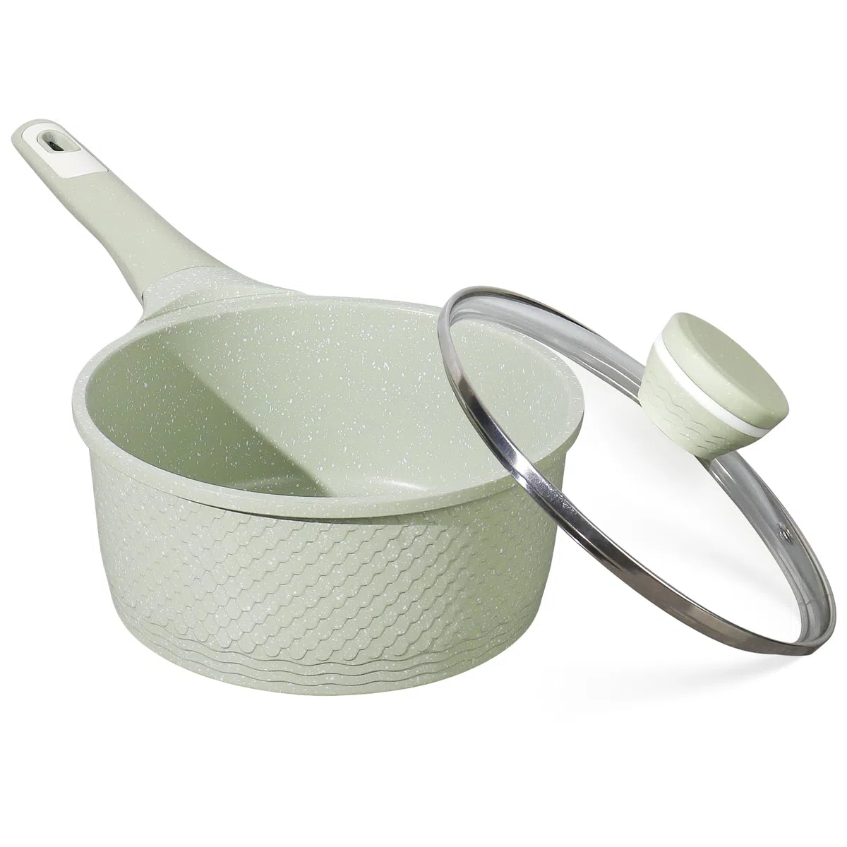 DYGG Casseruola Antiaderente Induzione 1.5L/16 cm, Pentola Multiuso con Rivestimento in Granito per zuppa, pasta, verdure – Senza PFOA/PFAS e Coperchio Vetro – Compatibile con Tutti i Piani Cottura