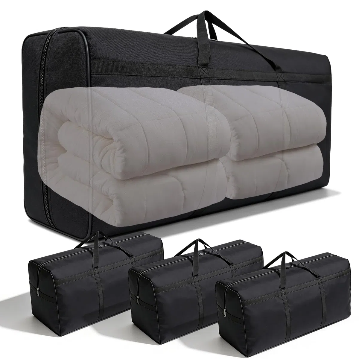 4 sacchetti da 210 l, grandi tasche per trasloco con cerniera e manici, borsa per il trasporto in tessuto Oxford per vestiti, copriletti, biancheria da letto, ideale per trasloco, campeggio e
