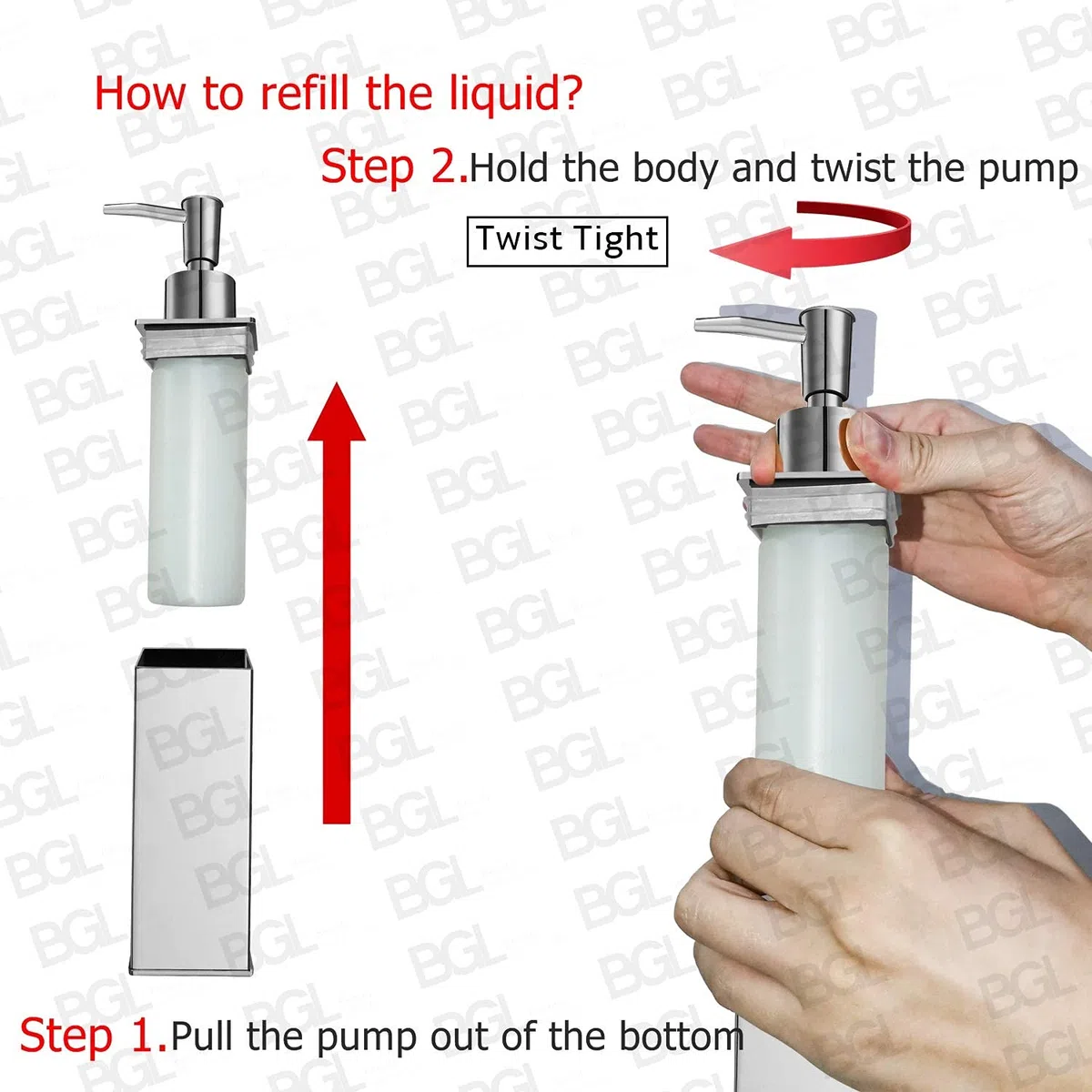 BGL Dispenser di sapone in acciaio inox 304 montato a parete per decorazione (rotondo, cromo)