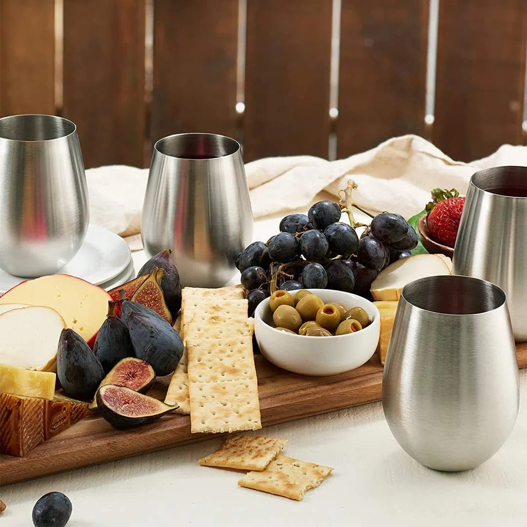 D L D Bicchiere da vino infrangibile in acciaio inossidabile da 510 ml - Set di bicchieri da vino senza stelo in acciaio inossidabile 18/8, bicchieri da vino portatili (4 pezzi)