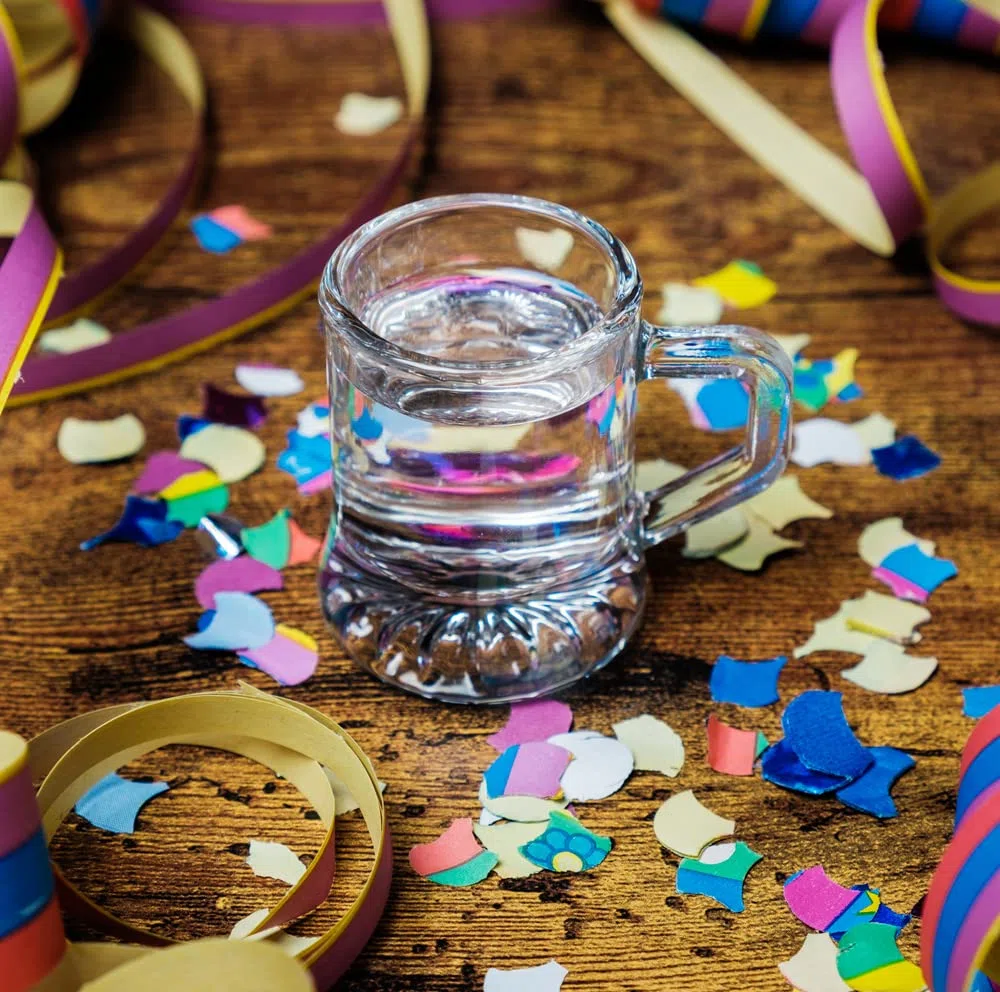 12 bicchierini da liquore con manico, per grappa, per feste, JGA, in vetro