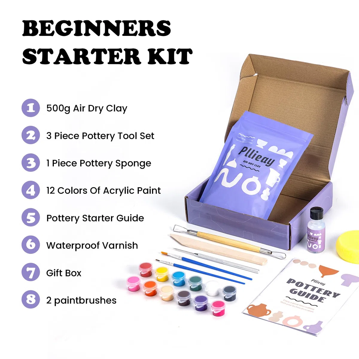 Pllieay Kit di poterie creativo per adulti – Tutto incluso : set per decorare ceramiche, attrezzi e manuale. Kit DIY perfetto per casa!