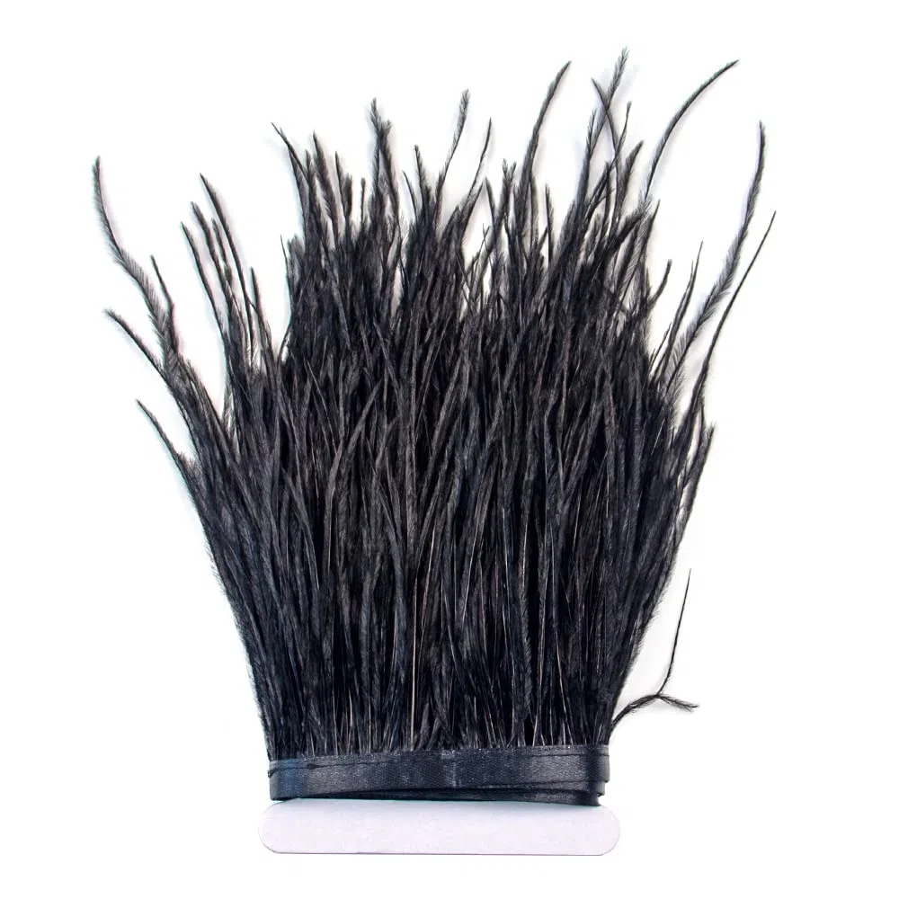 2.75 m 10-15 cm Nero piume di struzzo tinte frangia per fai da te, cucito, artigianato, costumi, decorazione