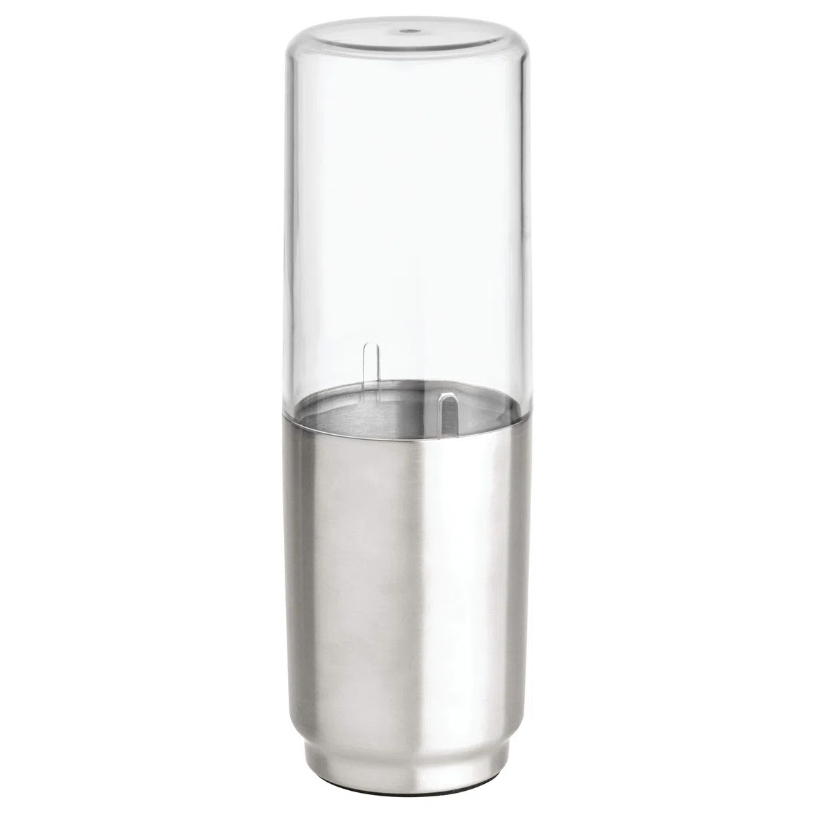 iDesign Austin Portaspazzolino Bagno da appoggio, Porta spazzolini con Coperchio in Metallo e plastica, Trasparente/Argento Opaco, 7,6 cm di diametro x 22,9 cm