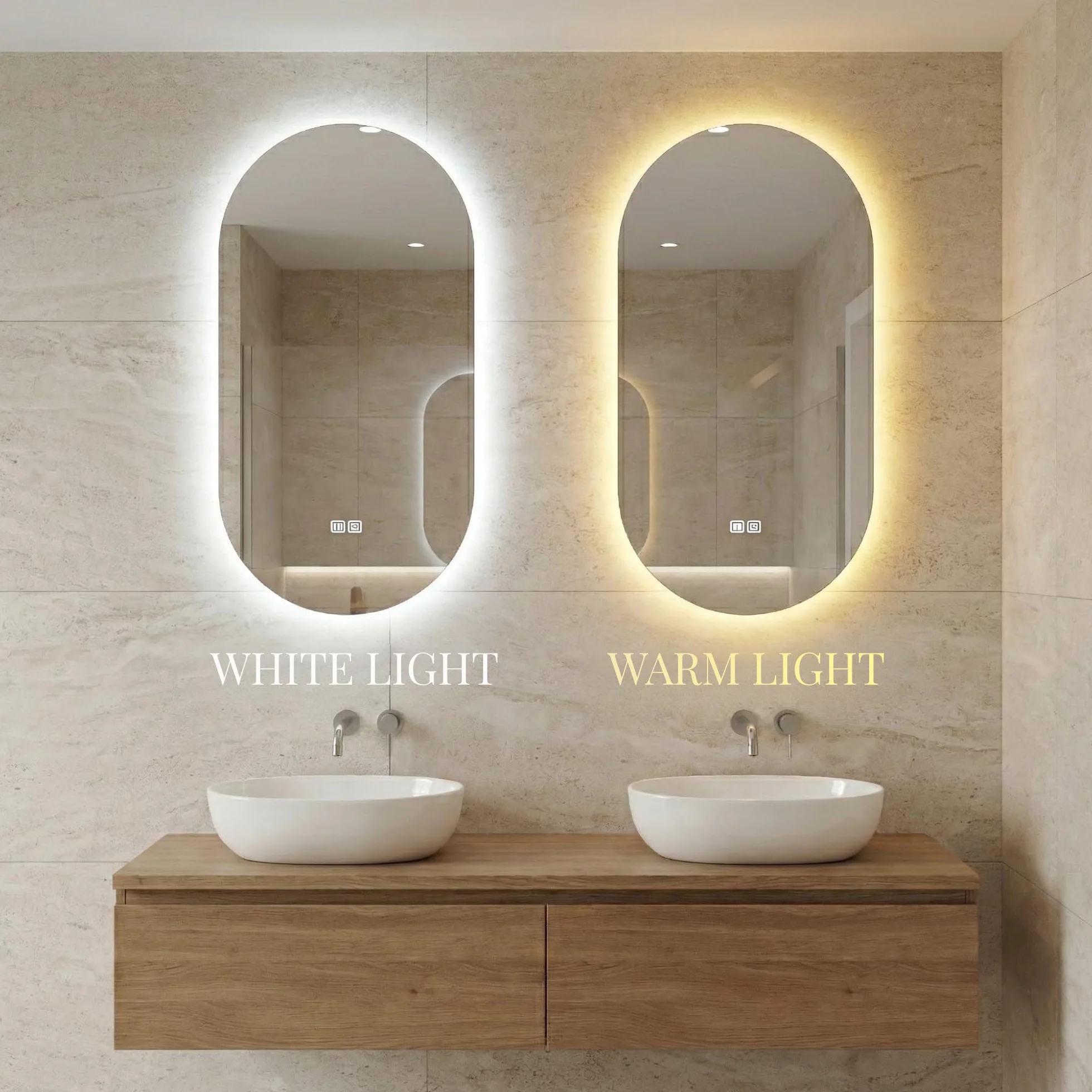 Bayt Specchio da bagno - Specchio da parete ovale con illuminazione - Antiappannamento - 2 modalità di illuminazione - 50x90cm - bianco