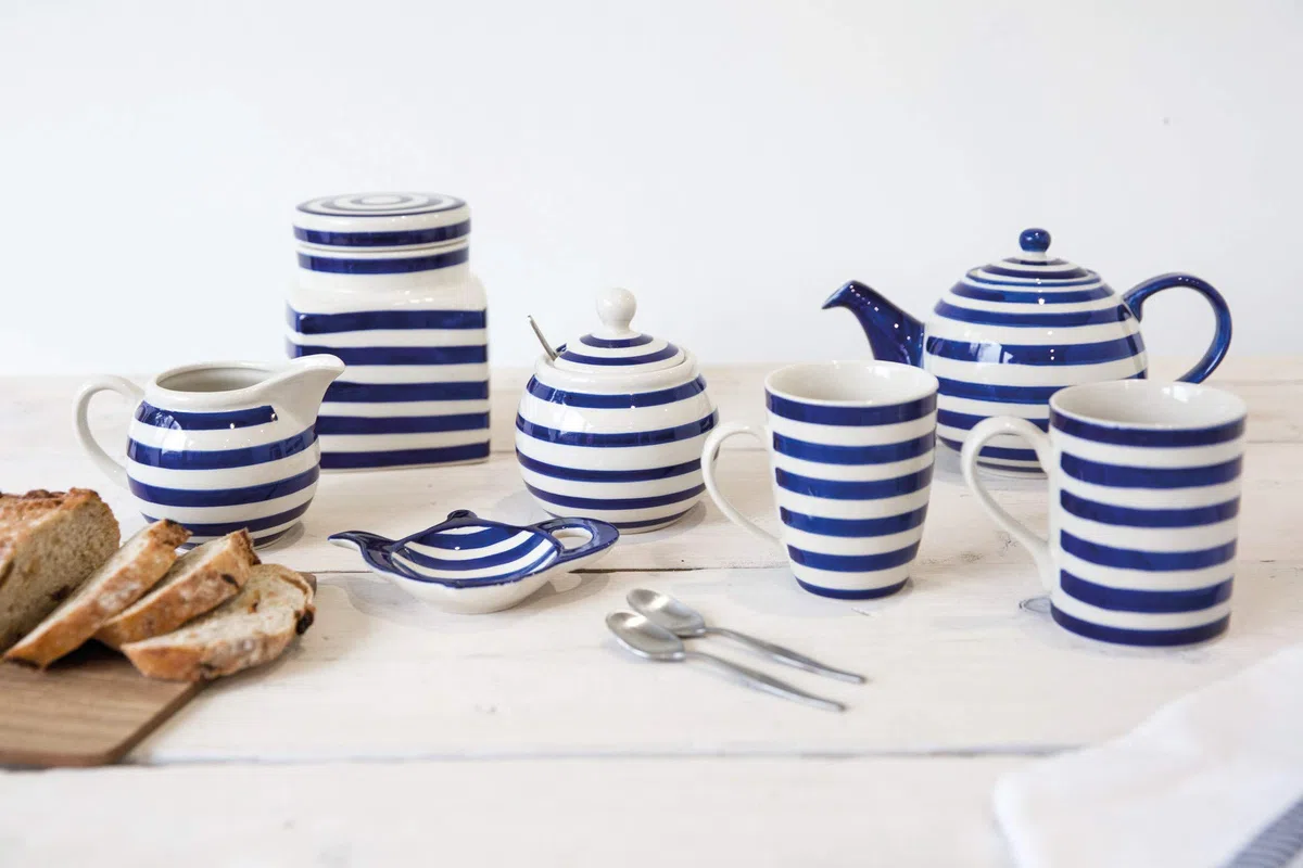 London Pottery Out of the Blue Globe - Teiera con colino, in gres, motivo a righe, 4 tazze (900 ml)