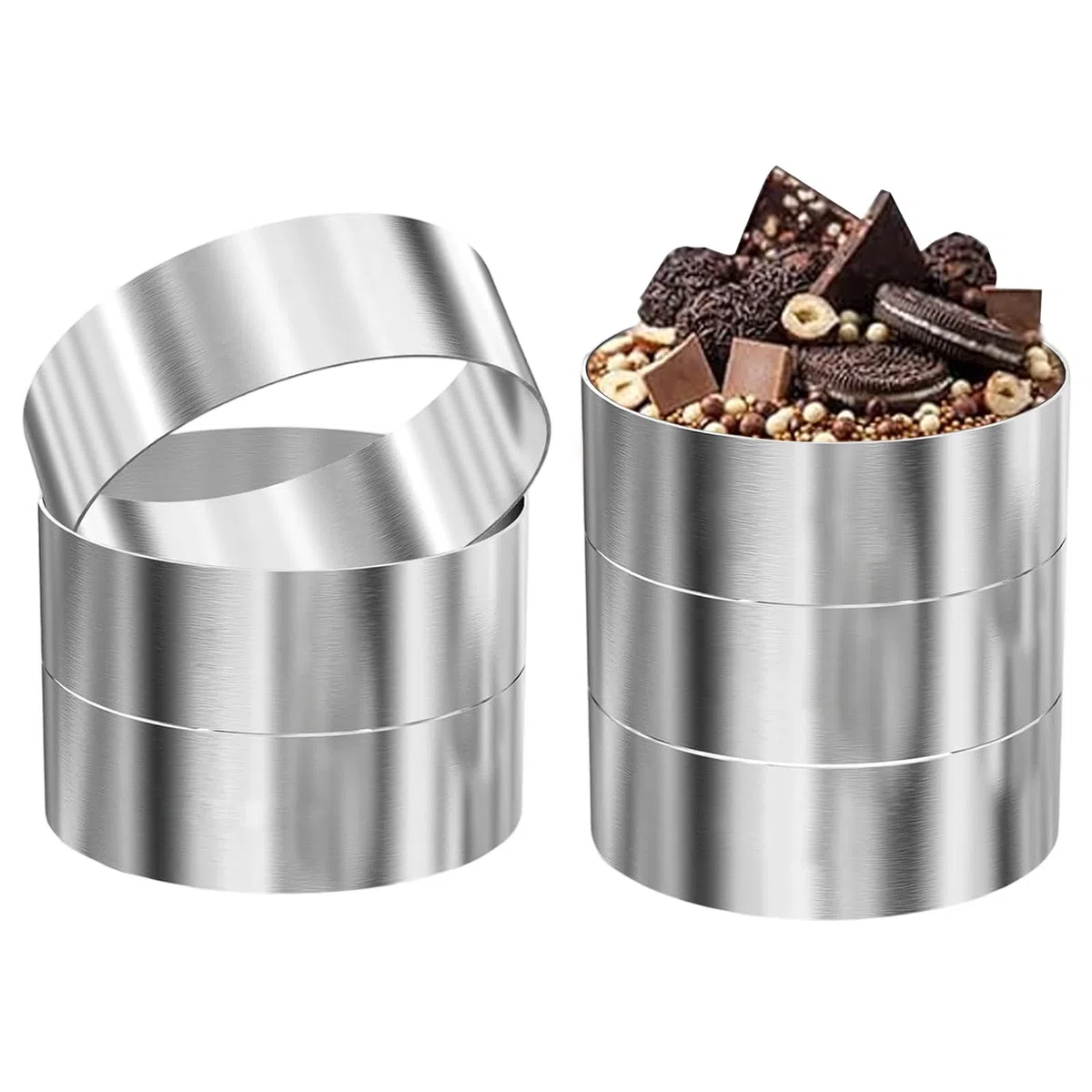 6 anelli per hamburger Ø 10 cm – 10 x 4 x 0,1 cm in acciaio inox, anelli da dessert e set di anelli per cuocere, cucinare, dessert, mousse, dolci, mini torte, muffin