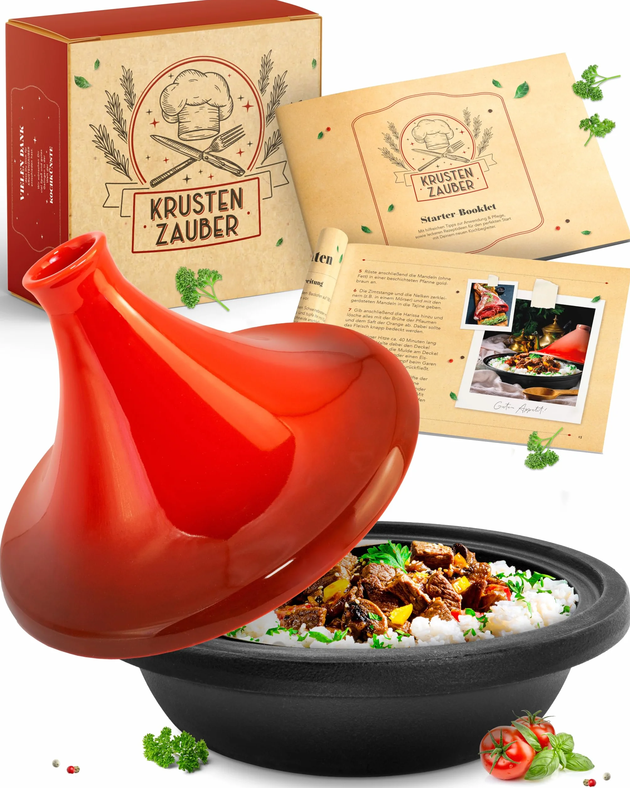 KRUSTENZAUBER Tajine Pentola 2-4 Persone - Alta Qualità 27 cm - Adatta al Forno e Induzione
