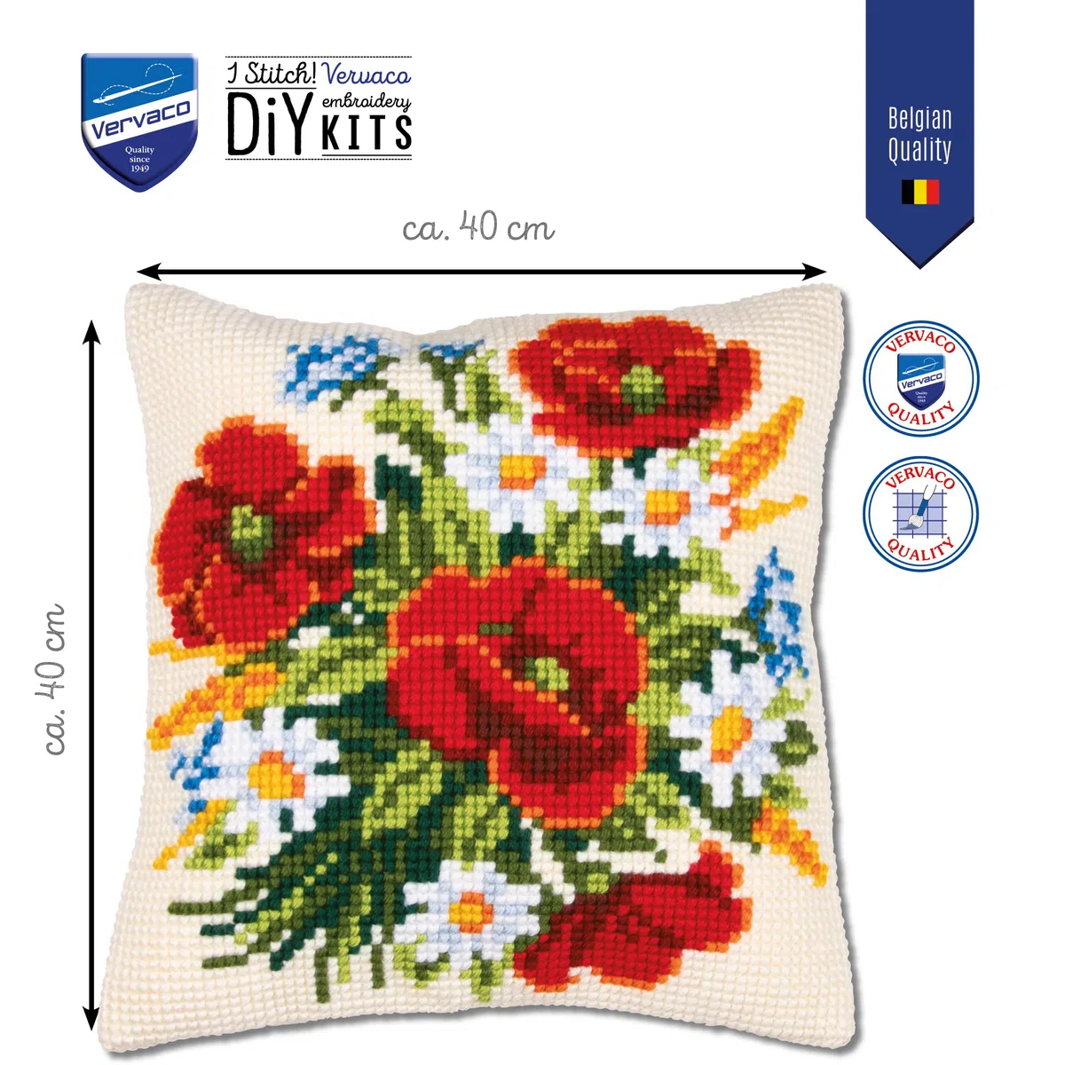 VERVACO Kit Cuscino Punto Croce FIORI Set Ricamo Principianti Cuscini Gobelin Decorativi ca. 40 x 40 cm Accessori Per Lavoretti Creativi DIY Casa Decor Hobby Adulti Cross Stitch