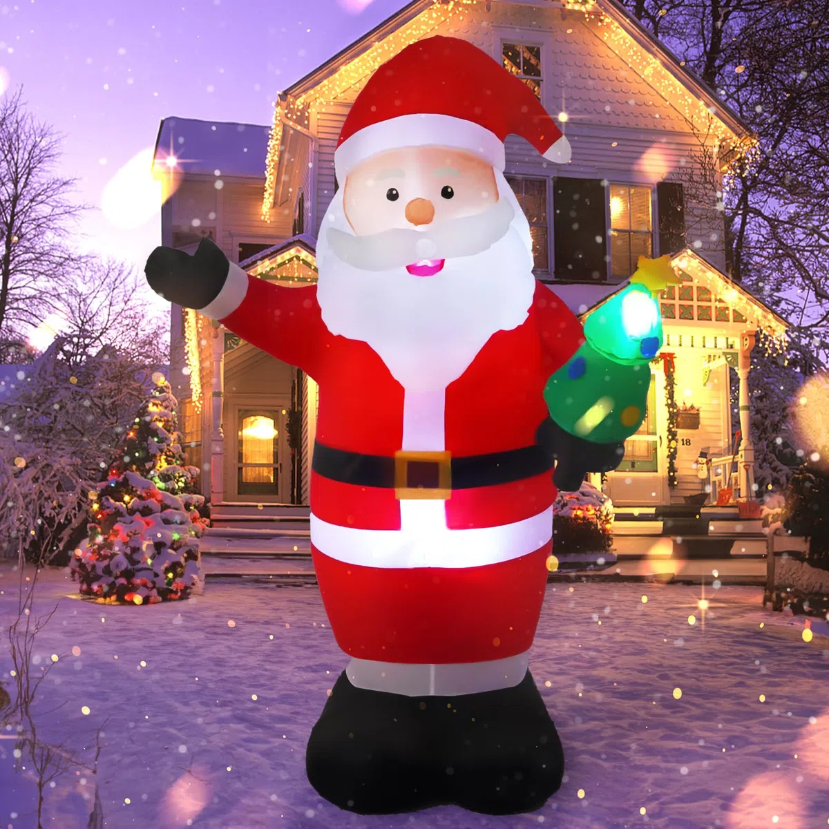 8FT/244 cm Gonfiabile da Esterno – Decorazioni Natalizie Giganti, Luminoso e Gonfiabile per Giardino, Cortile e Casa, Pupazzo che si Muove, Addobbi da Esterno