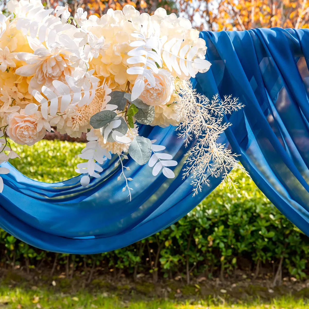 EBETA Tenda per matrimonio, decorazione a mano libera, per arco di nozze e uva a baldacchino, tenda per finestre, Mantovane in tessuto chiffon (Blu denim, 145 x 600 cm)