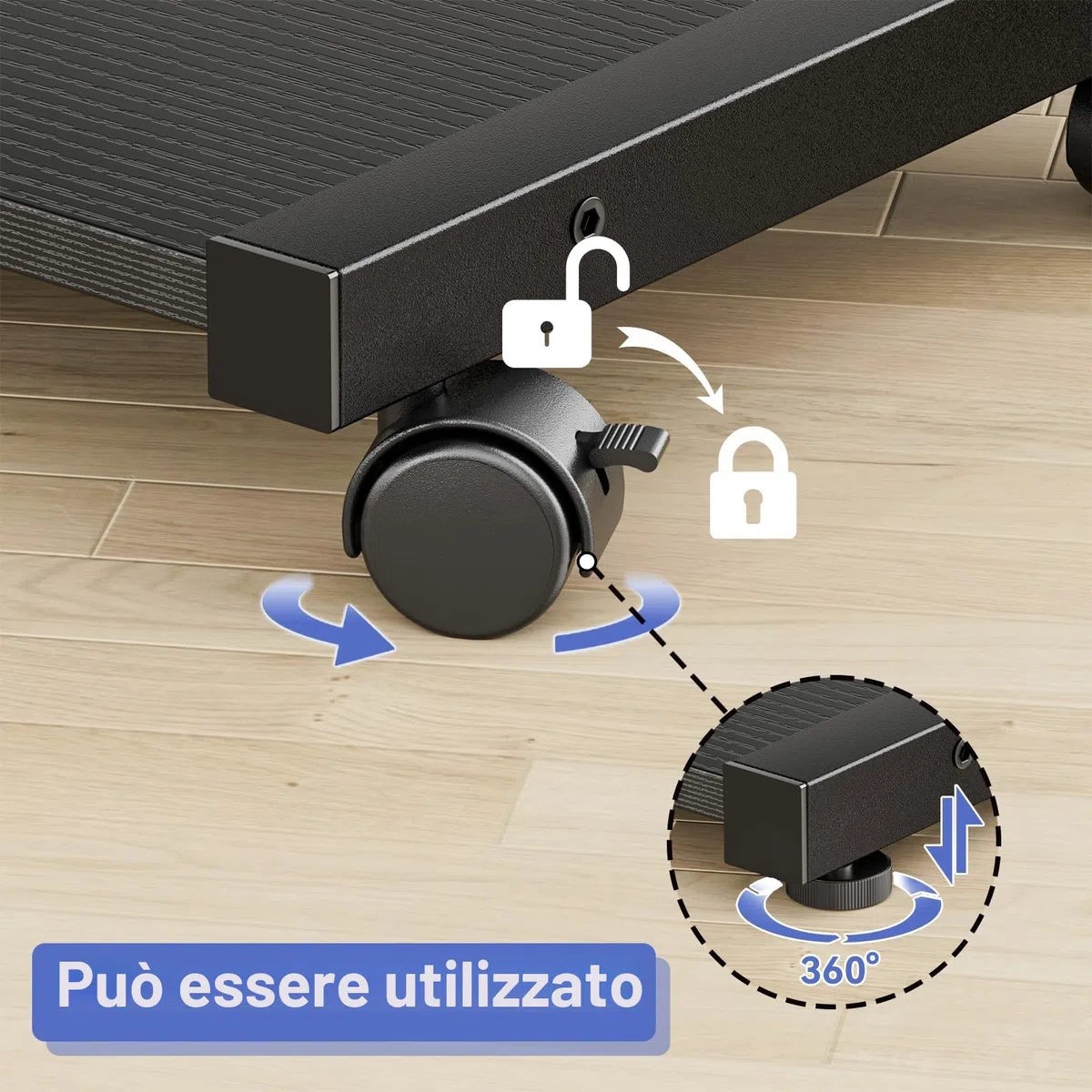 JANE EYRE Supporto per PC Tower - Supporto per PC Tower regolabile in altezza, supporto per CPU, carrello con ruote e 4 ganci per ufficio domestico e aula, 58,5-71,9 cm H, Nero