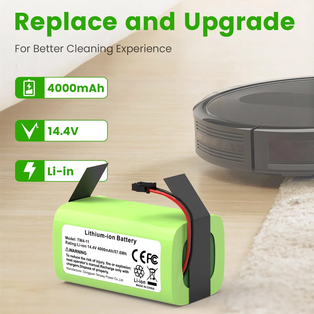 LabTEC 14.4V 4000mAh TW4-11 batteria di ricambio per Eufy RoboVac 11S 12 15C 30C G20, batteria al litio per Ecovacs Deebot N79S DN622 Cordlss hoover + 1 cacciavite + 1 spazzola