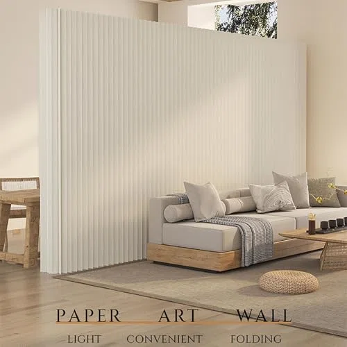 SAeWare Parete divisoria pieghevole in carta, divisorio per privacy, autoportante, leggero e portatile, per camera da letto, studio, ufficio, giallo, 180 x 700 ~ 800 cm