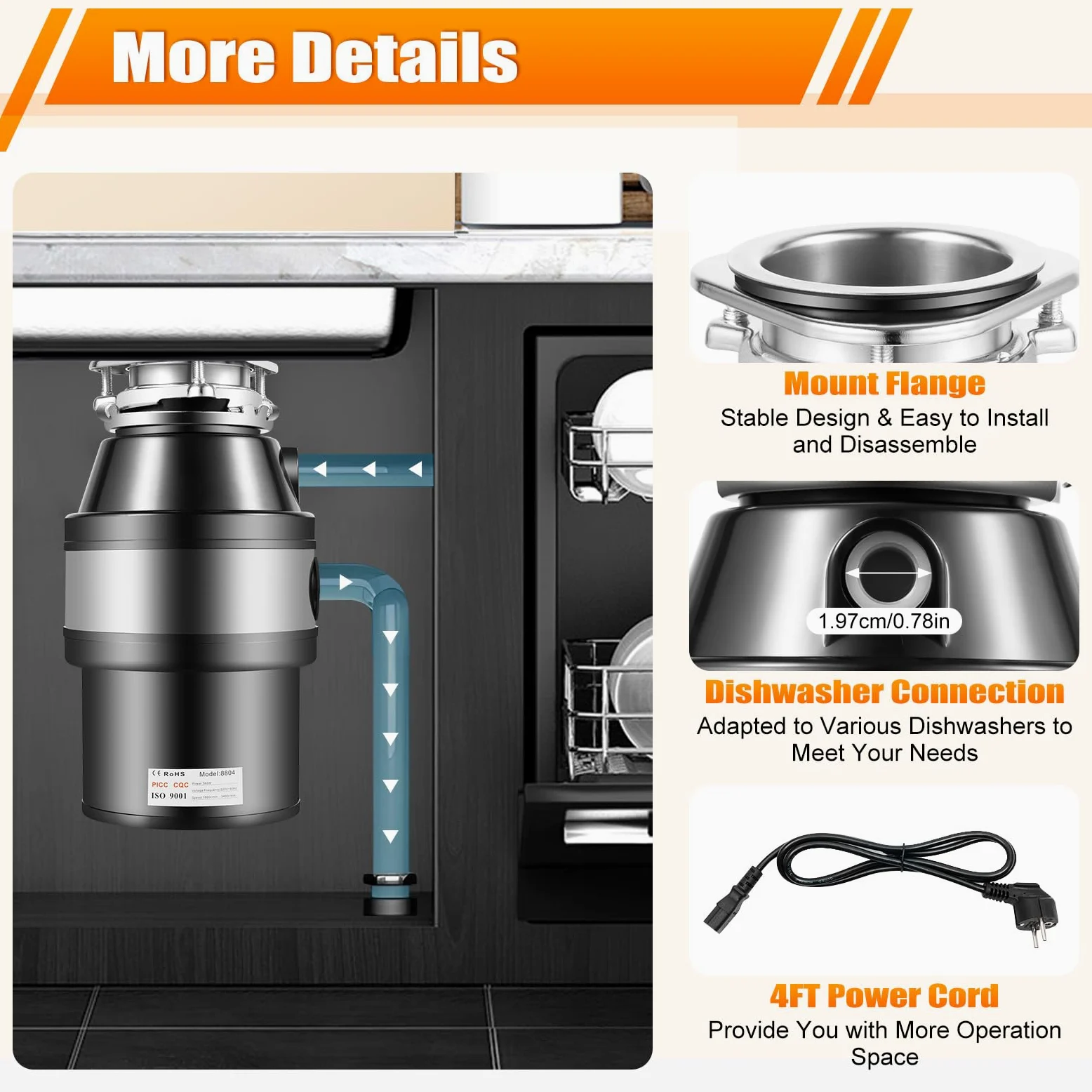 Smaltimento rifiuti da cucina, 560 W, per lo smaltimento dei rifiuti alimentari, 1,4 l, silenzioso, per la frantumazione dei rifiuti della cucina