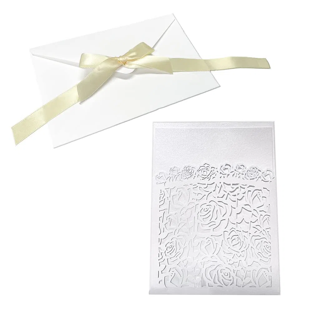Partecipazioni Matrimonio 10 Pezzi Invito Matrimonio Bianco Biglietti di Invito con Fogli Interni Buste e Nastro, Inviti di Nozze per Compleanno Battesimo Feste