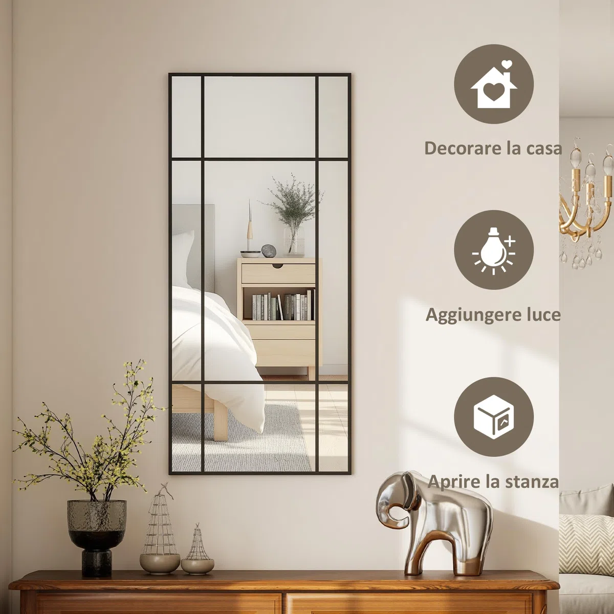 HOMCOM Specchio Moderno Stile Finestra, Specchiera da Camera e Soggiorno con Montaggio Verticale e Orizzontale, 110x50cm, Nero