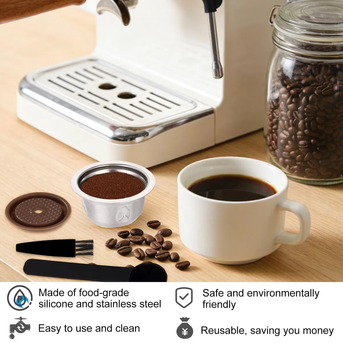 XIHIRCD Capsule Riutilizzabili per Macchina Nespresso Vertuo, Set di Capsule di Caffè Ricaricabili da 80 ml in Acciaio Inossidabile con Coperchio in Silicone Cucchiaio e Pennello