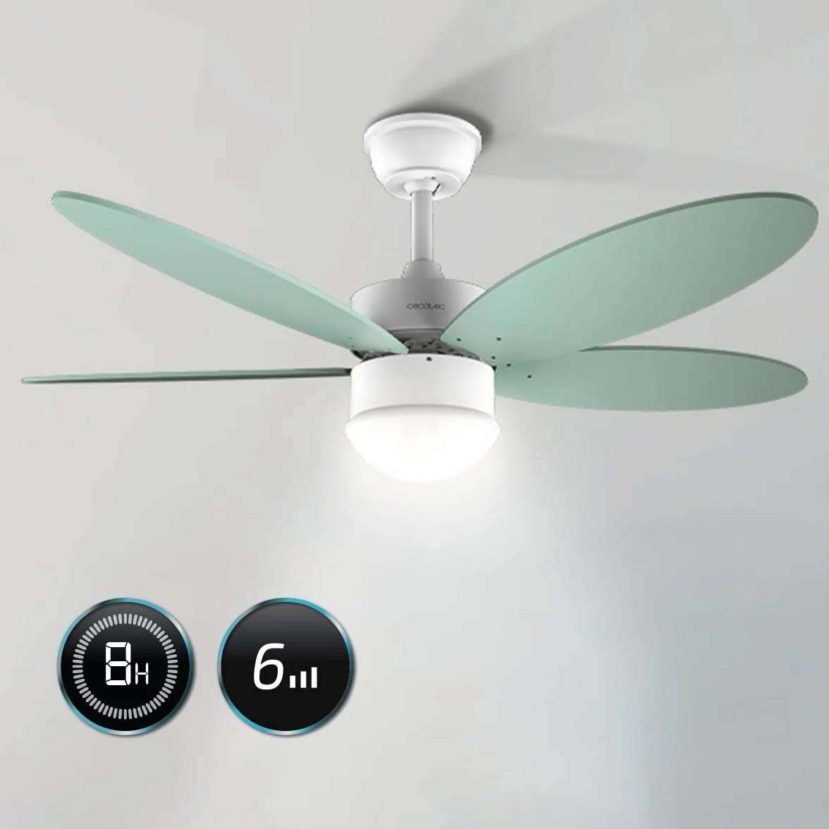 Cecotec Ventilatore da soffitto con luce EnergySilence Aero 4260 Mint. 40 W, motore DC, diametro 42" con 5 pale reversibili, luce LED, telecomando, timer, 6 velocità