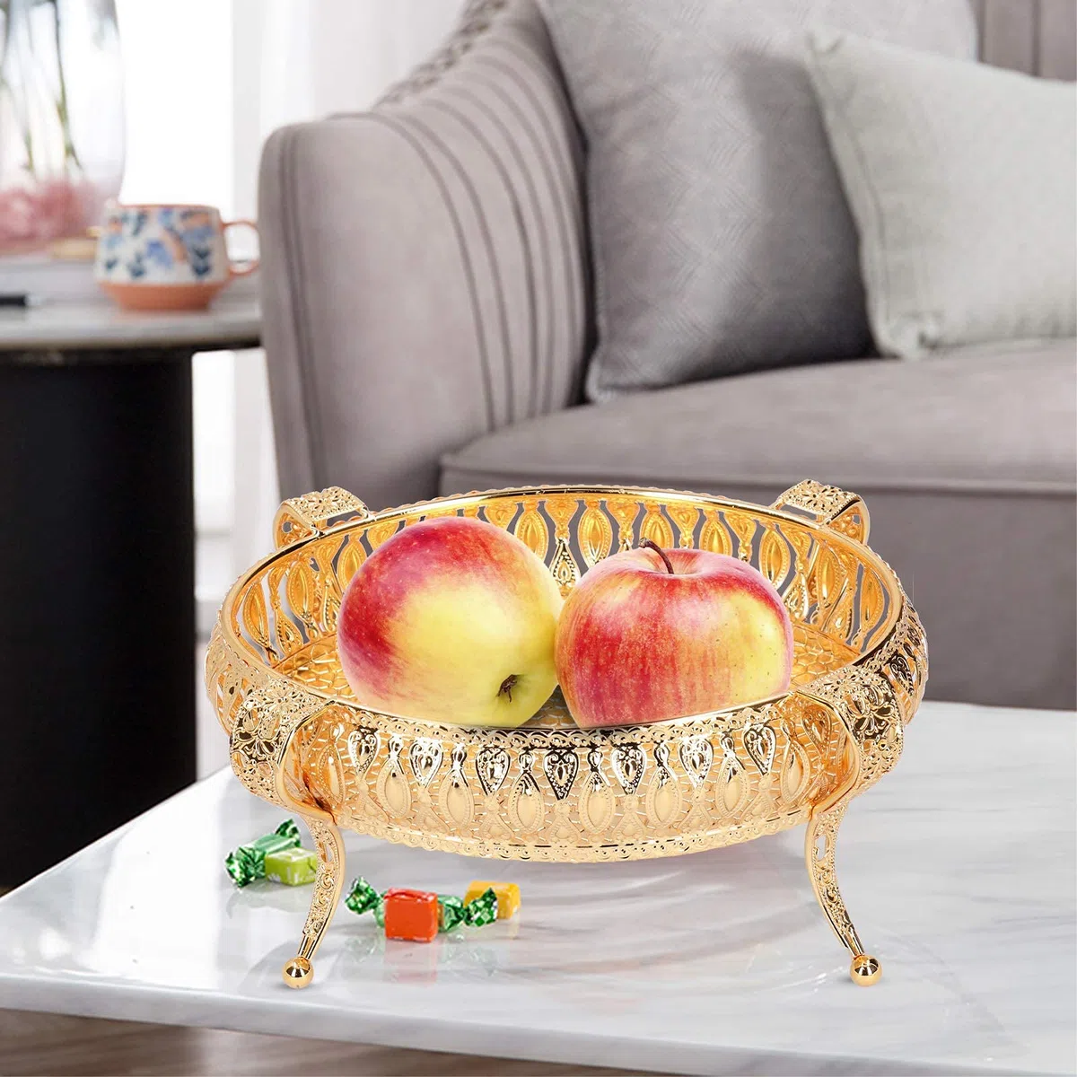 Ciotola di frutta decorativa, cesto di frutta Ciotole Vassoio per snack Ciotole da dessert Vassoio da portata rotondo in oro per feste Bancone cucina da ufficio