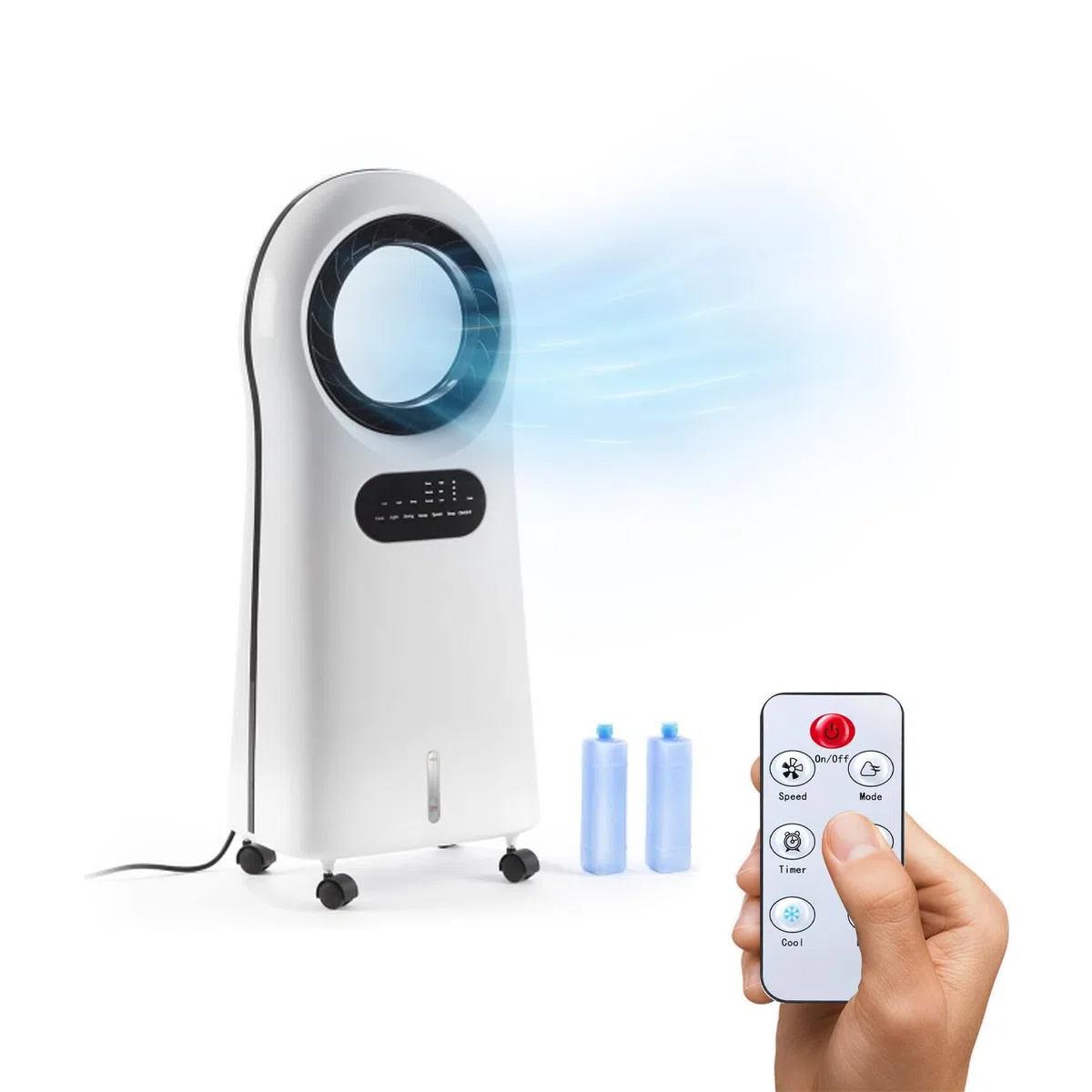 Wintem HURRICANE - Raffrescatore Senza Pale 100w con Telecomando, Serbatoio d'Acqua da 3,5L, Timer, Velocità e Modalità Regolabili, Purificazione dell'Aria, Controllo Remoto, Flusso d'Aria a 360°