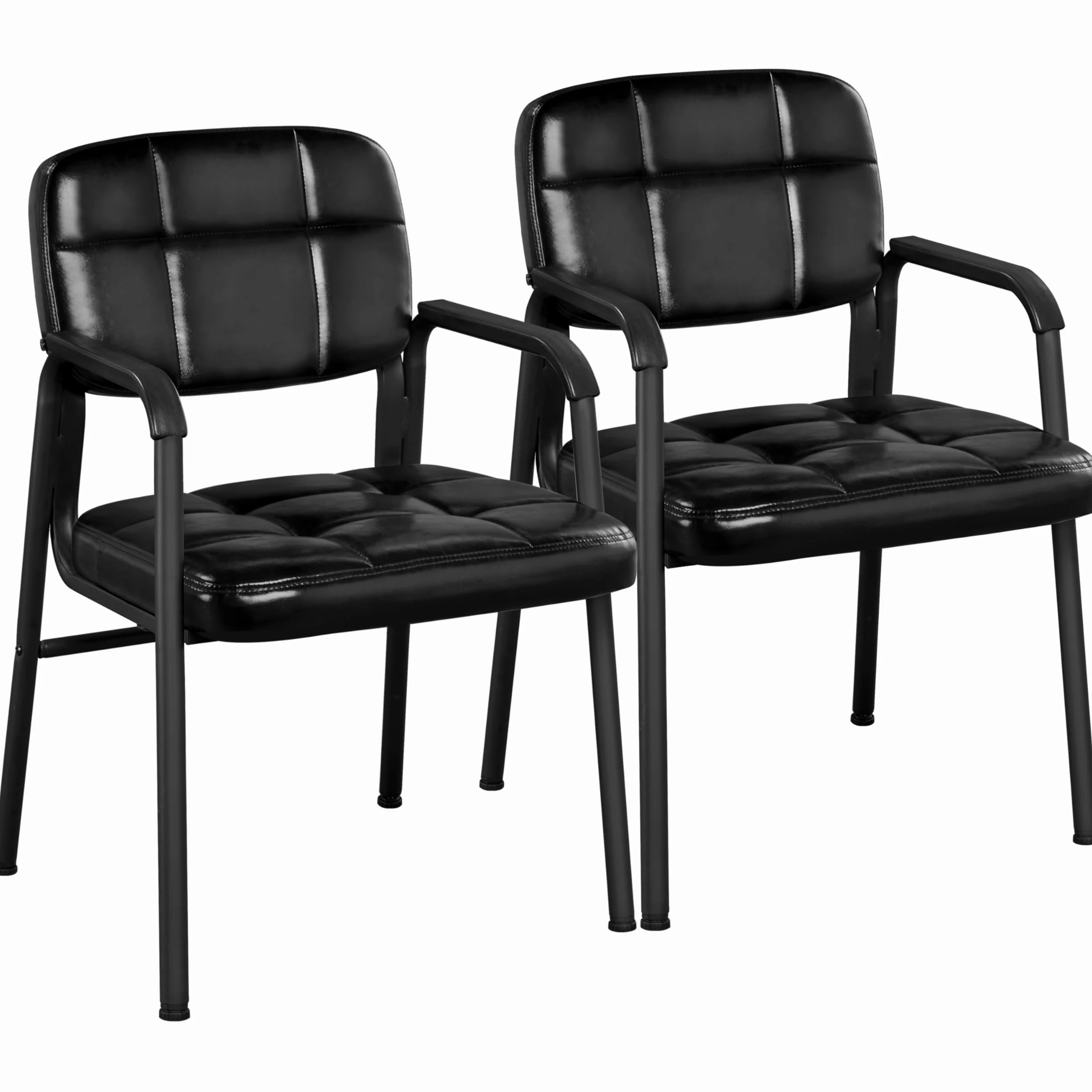 Yaheetech 2 Sedie Ufficio Ospiti Visitatori Senza Ruote per Riunioni Conferenza e Sala d'attesa Ergonomiche in Finta Pelle Portata 135 kg Nere