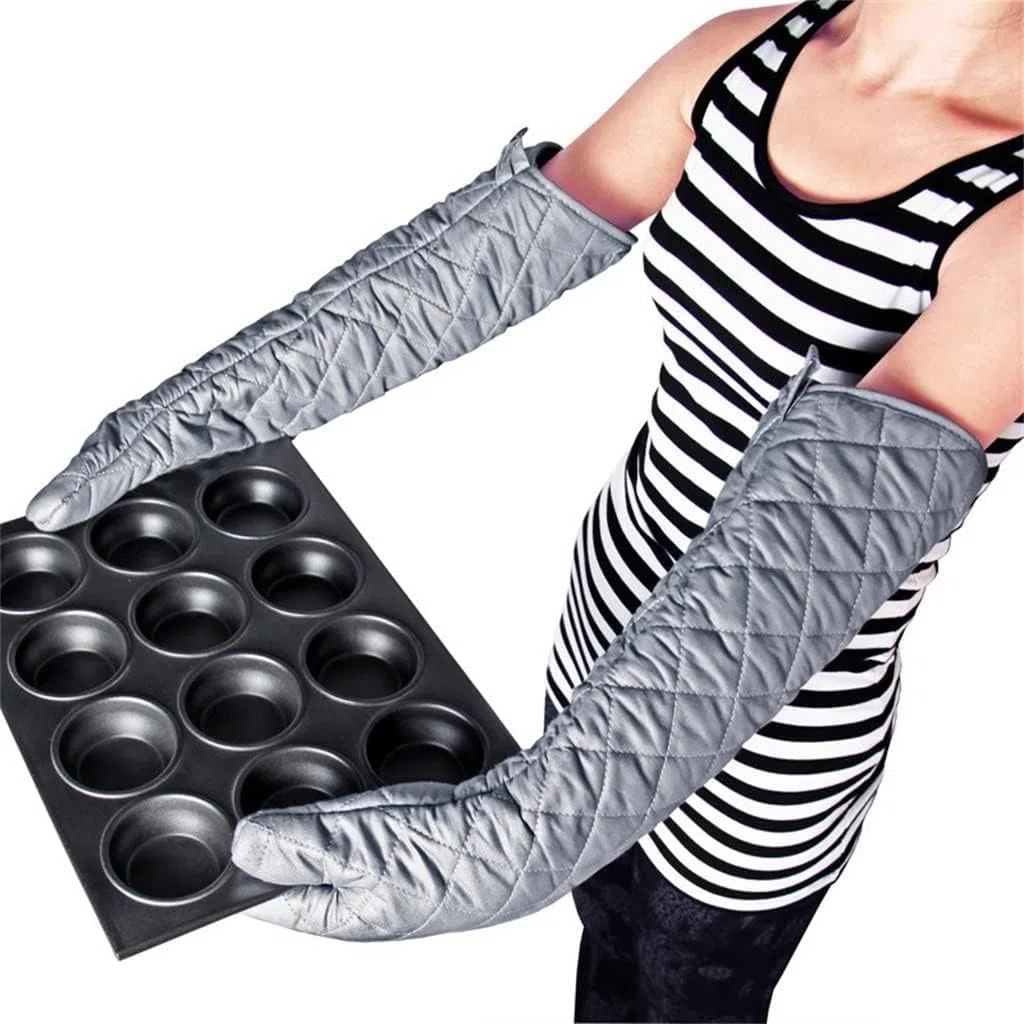 Linwnil Guanti da forno resistenti al calore, in cotone, guanti da cucina ad alta temperatura, guanti da barbecue (58 cm)