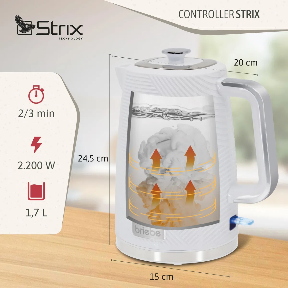 briebe Elegance Tostapane a Fessura Larga a 2 Fette, 7 Livelli di Tostatura, Pinze + Bollitore Elettrico 1,7L Cordless, Ebollizione Rapida 2200 W, senza BPA, Set Colazione, Design Moderno Bianco