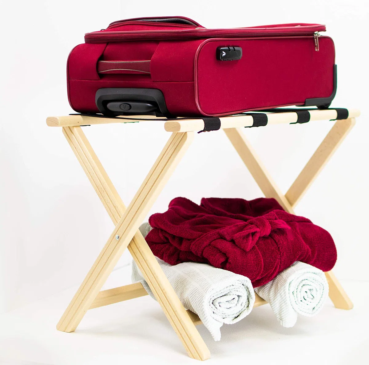 ZStyle Porta valigie Naturale portavaligia reggivaligie Legno Camera Letto arredo Design faggio B&B albergo Hotel