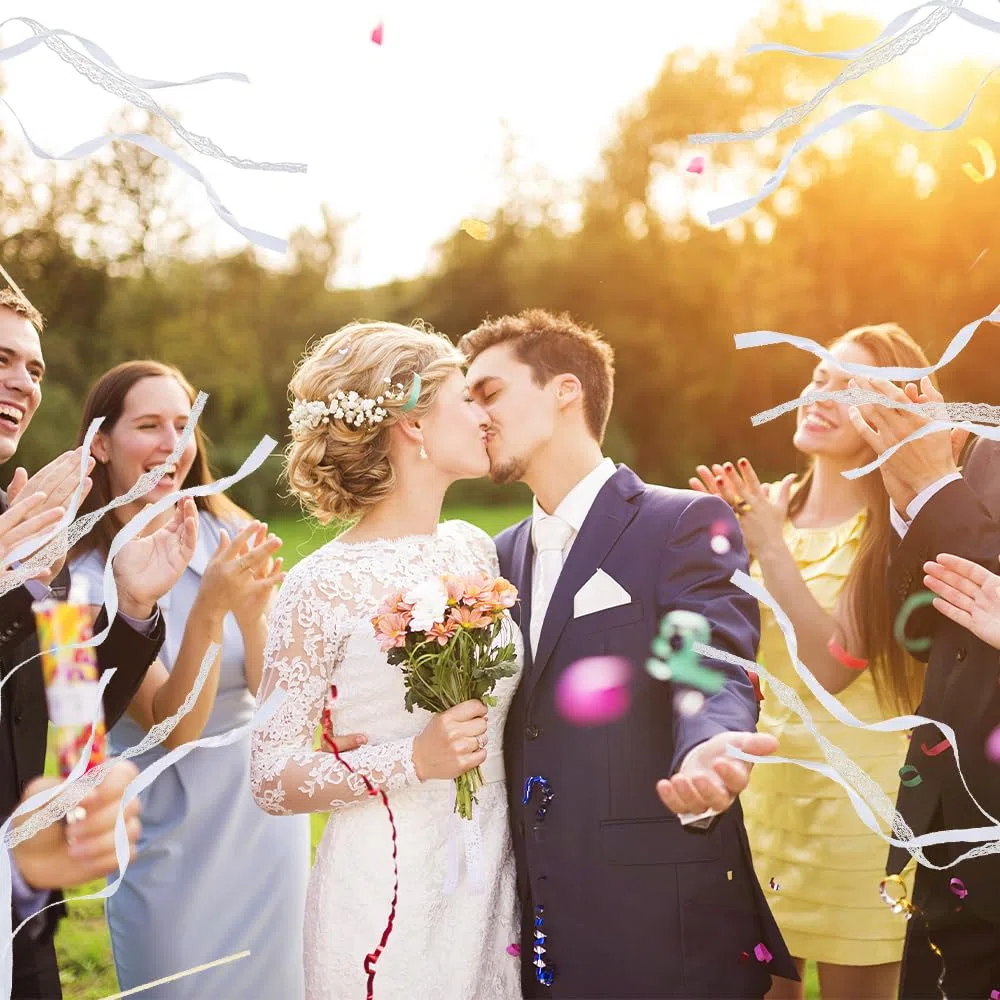 50 Pezzi Bacchette Matrimonio, Bacchette per Matrimonio con Grandi Campanelle e Nastri | Bacchettes Bianche per Nozze in Seta per Matrimoni, Compleanni e Festività