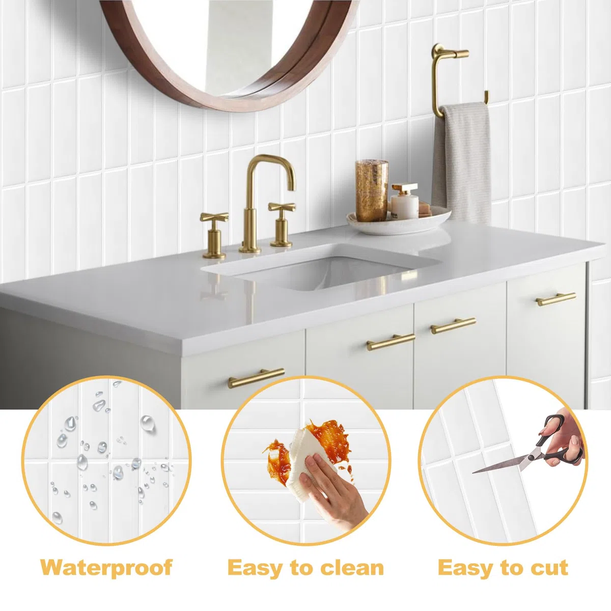 10Pezzi Adesivi Piastrelle Cucina Bagno 3D Autoadesivi Per Piastrelle Rimovibili Impermeabili Per Mattonelle Adesive Cucina Decorazione Pareti Decorazione (22.9x29cm)（Bianco）
