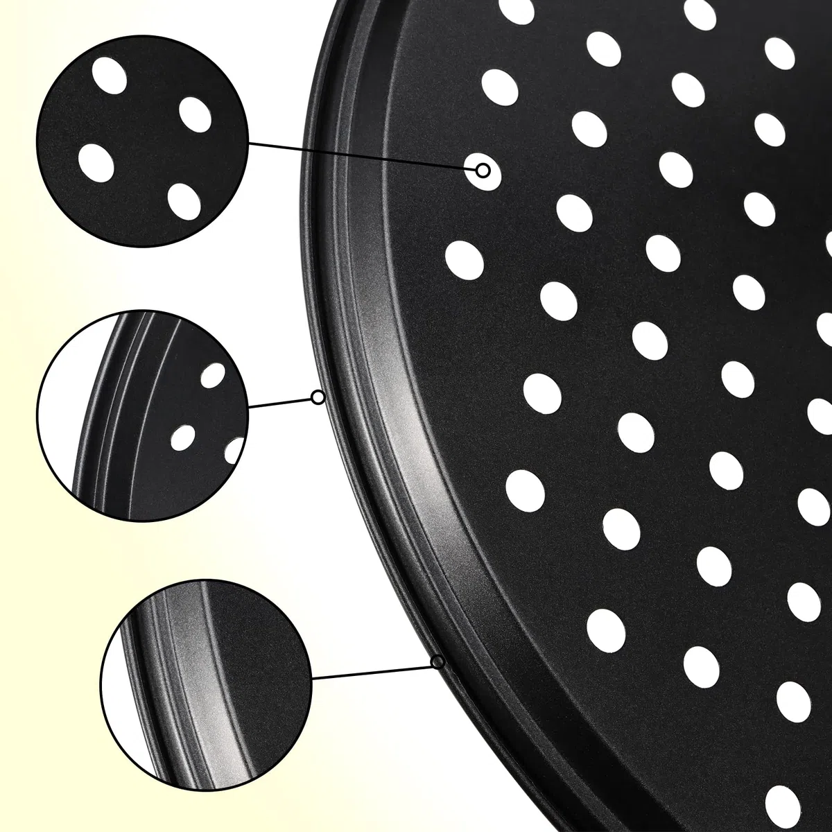 Confezione da 4 Vassoi Antiaderenti per Pizza da 25,4 cm, Teglia Rotonda con Fori per Forno, 26 cm x 1,5 cm, Nero