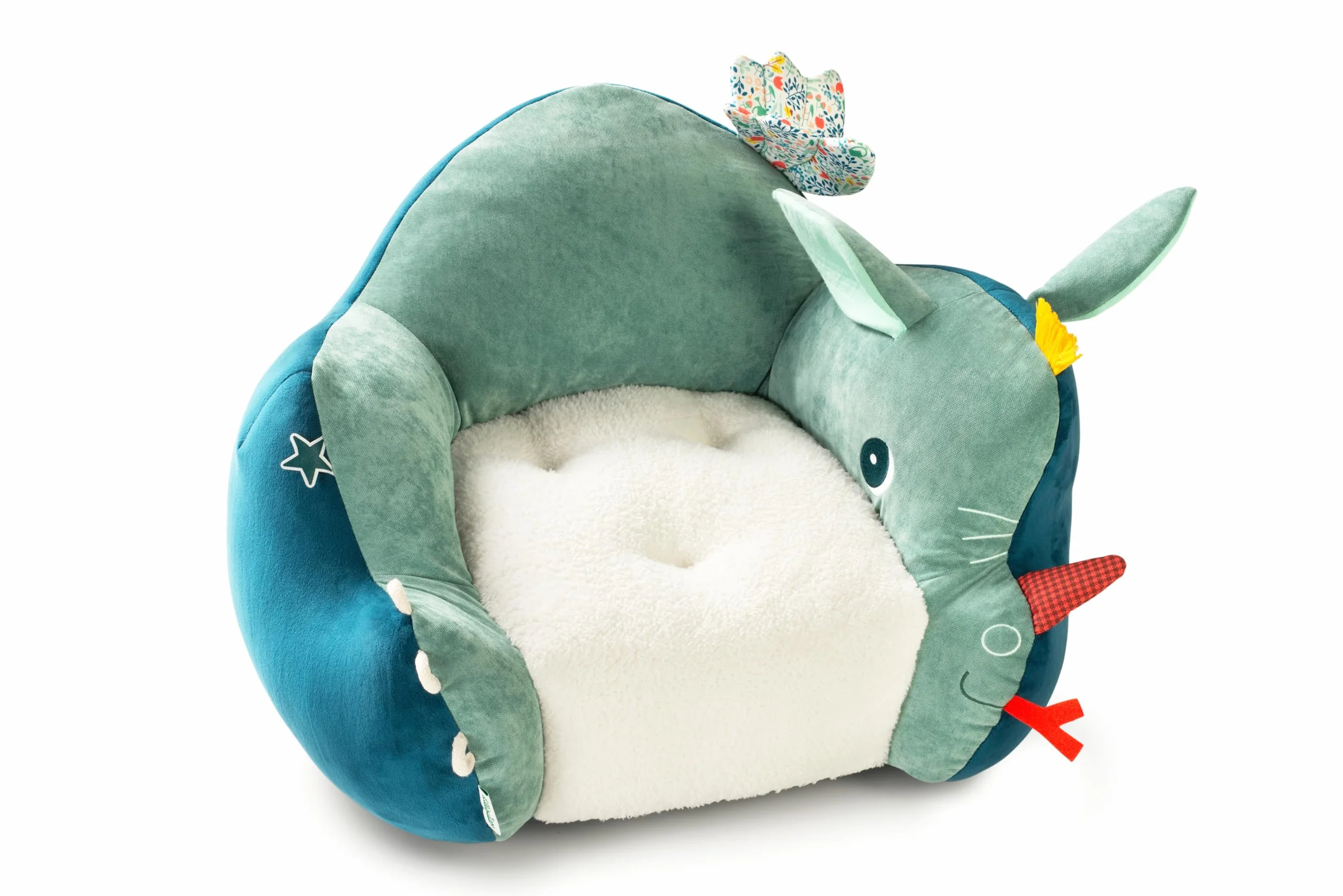 LILLIPUTIENS - Poltrona per Bambini Joe Il Drago - Poltrona Comoda in Morbido Tessuto con Orecchie, Ali e Etichette da Scoprire - Adatto a la Decorazione della Camera o della Sala Giochi - 83324