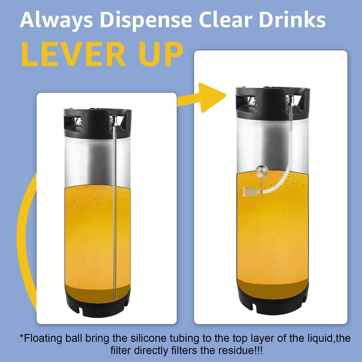 Tubo galleggiante in acciaio inox 304 Tubo per immersione Corny Keg Tubo per immersione liquida per barile di birra con filtro a tubo galleggiante e tubo in silicone da 80 cm