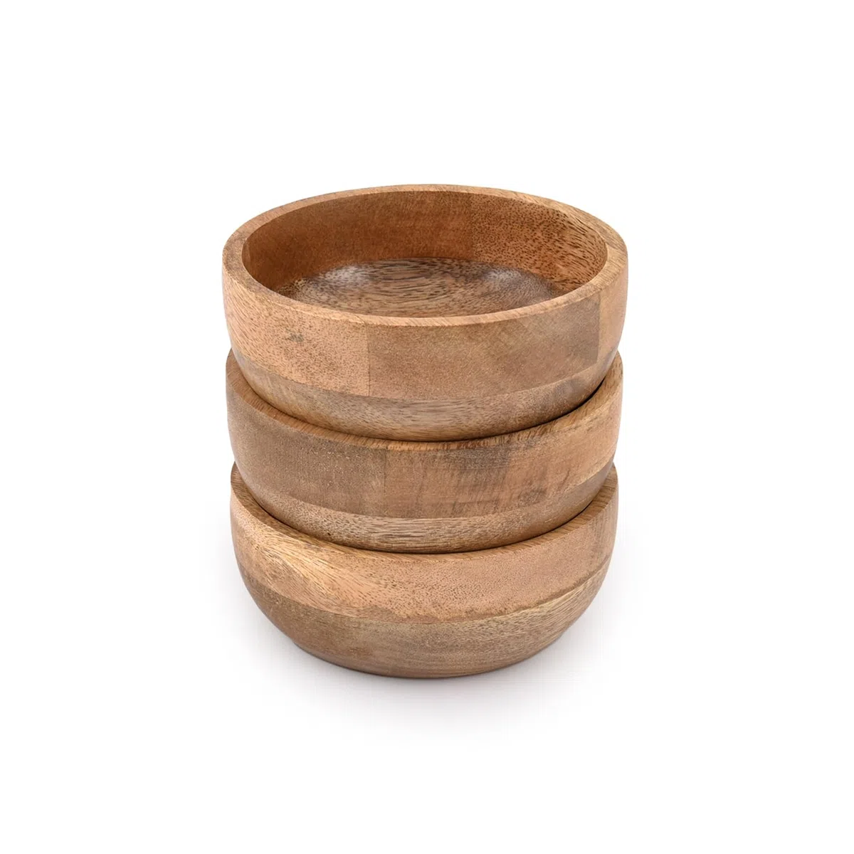 Samhita Set di 3 ciotole rotonde in legno di mango, perfette per salse, noci, antipasti, dessert. Sembra assolutamente bella con la tua cucina. (12,7 cm x 12,7 cm x 5,08 cm)