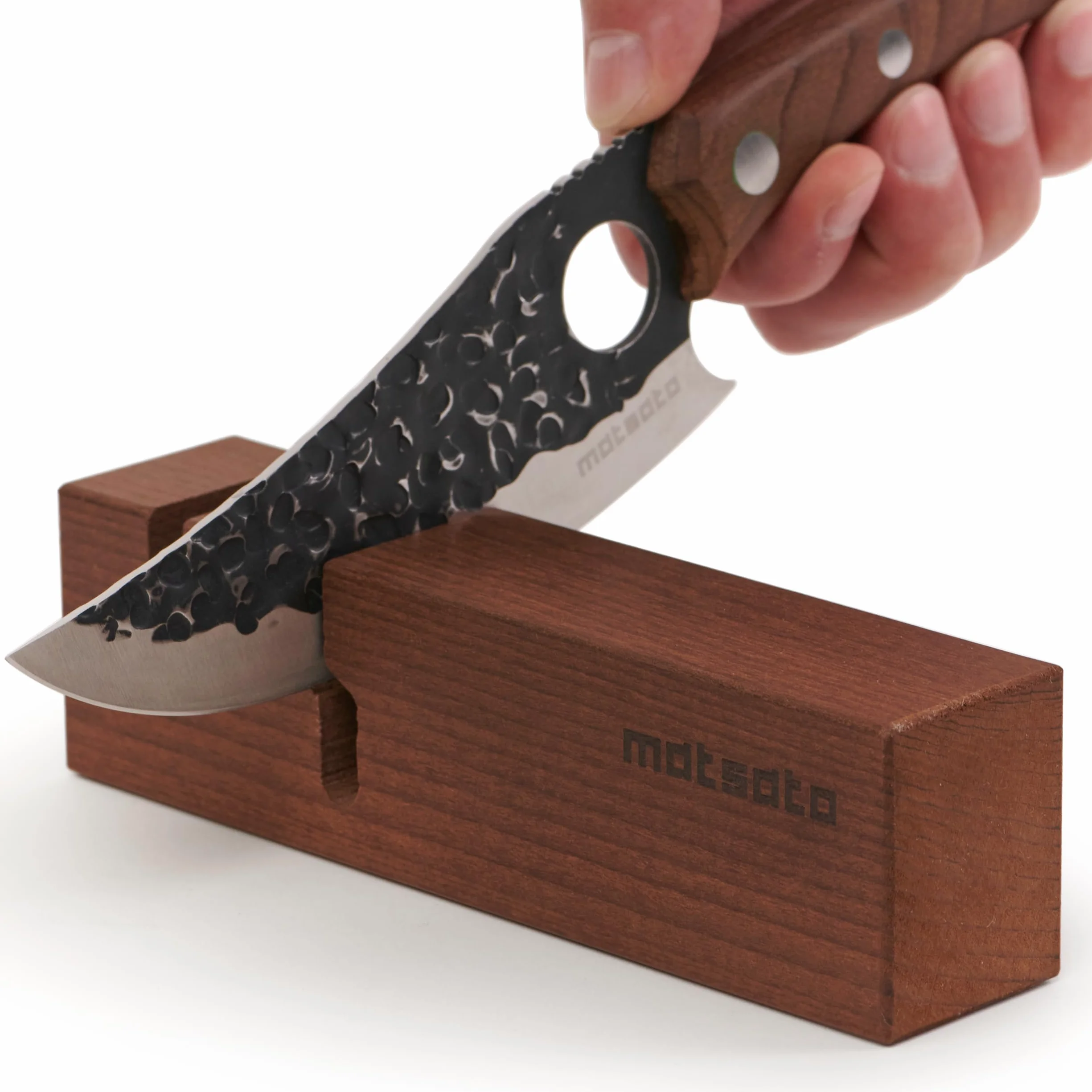 Matsato Affilacoltelli Professionale 2 in 1 - Affila Coltelli Manuale per Coltelli da Cucina e Forbici - Design in Legno di Faggio con Aste in Ceramica