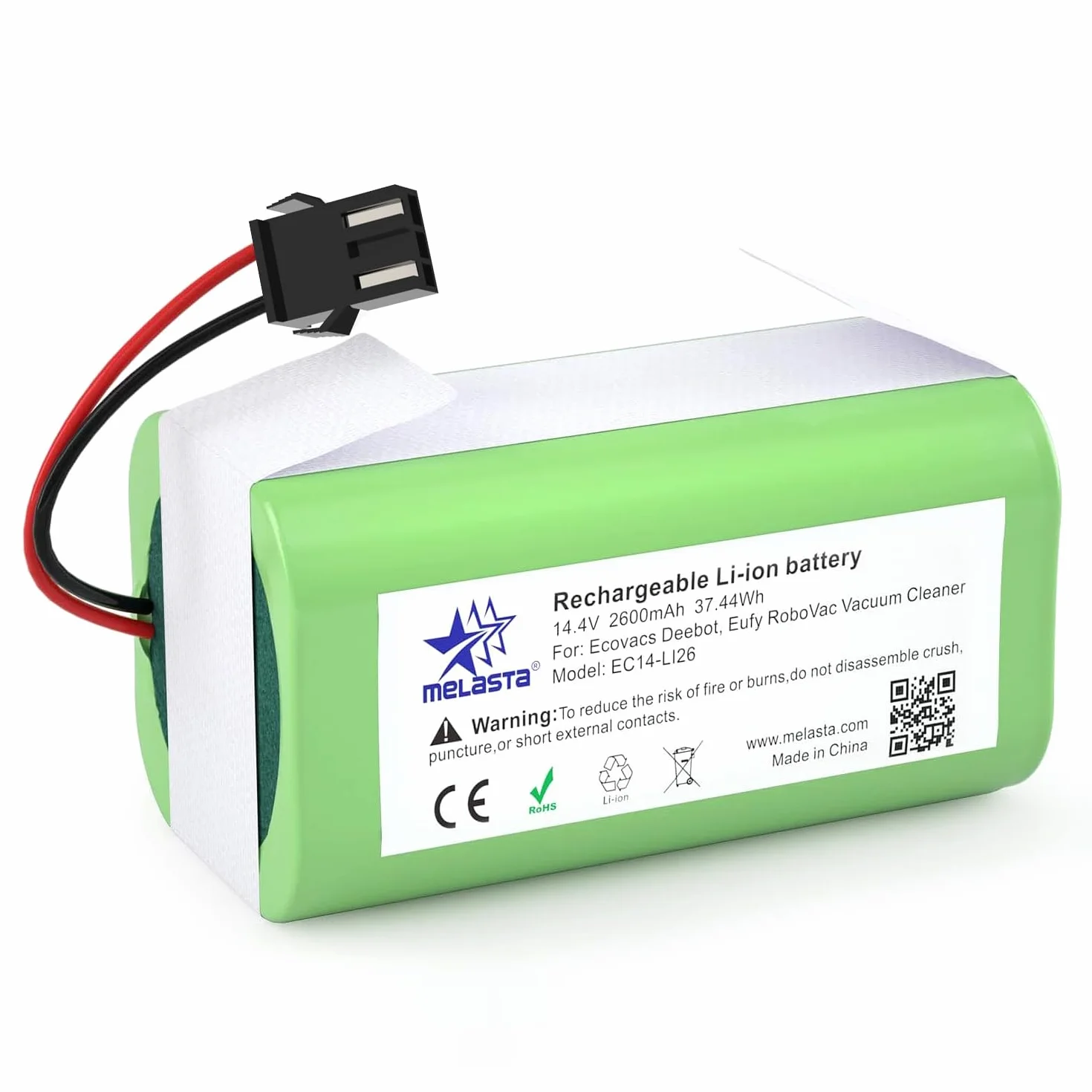 melasta 14.4V 2600mAh Li-ion Batteria di Ricambio Compatible IKOHS Netbot S14, S15, Lefant T700, Eufy RoboVac 11, 11S, 12, 15C,15C Max,15T,30,30C,35C, Deebot N79S N79, Conga Excellence 990 950 1090