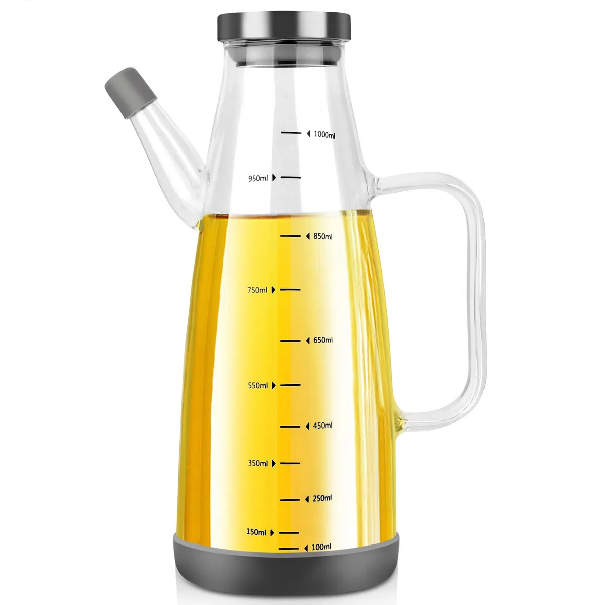 Bottiglia Olio,Vetro Dispenser Olio con Silicone Base,1L Vuota Aceto Bottiglia Olio Oliva para Cucina