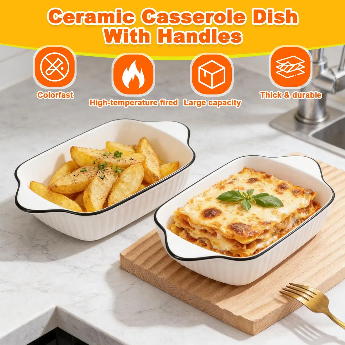 2 Pezzi Teglie Forno Ceramica con Manici, Set Pirofila Rettangolari Mini 23.2 x 13 x 4.7 cm, Teglia Piccola Forma Rettangolare per Lasagne & Tiramisu, Teglia per Microonde, Friggitrice Aria