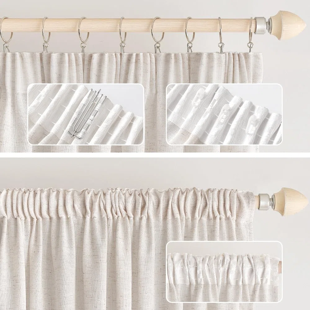EMEMA Tende Lino Trasparente con Fettuccia Tenda a Traslucido Tenda per Interni Tende Moderne a Vela per Porte Balcone Adatte per Soggiorno Camera da Letto 2 Pannelli 140x280 cm Avorio