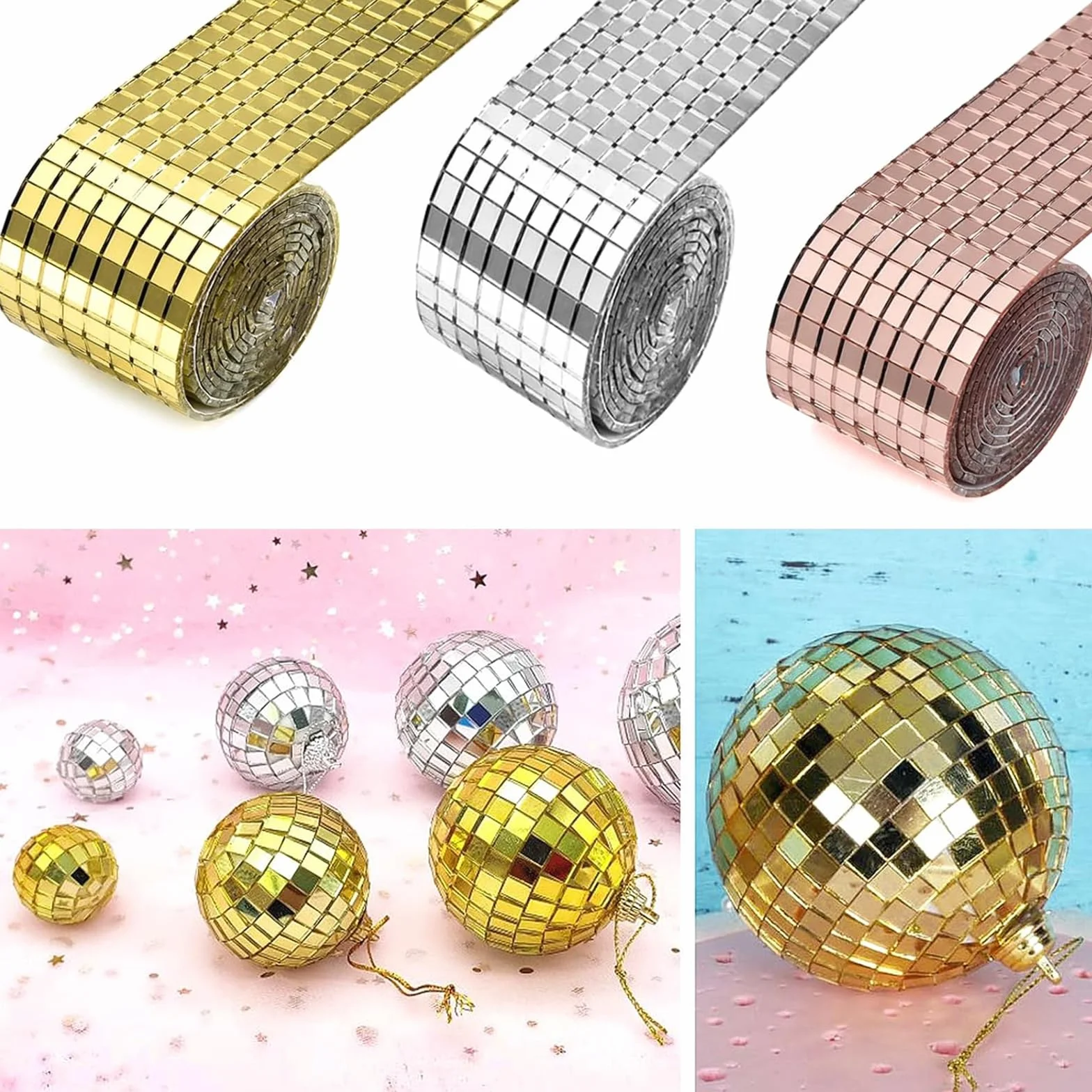 4 rotoli di piastrelle a specchio autoadesive per mosaico quadrato, 6400 pezzi, 5 x 5 mm, per decorazioni fai da te