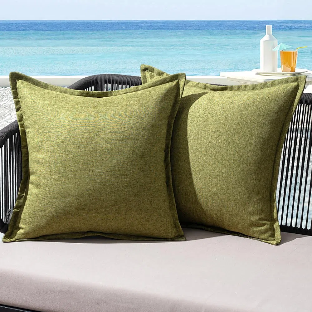 MIULEE Federe Cuscini da Esterno Impermeabili Copricuscini Decorativi Finto Lino Imitazione Fodere Cuscino con Cerniera per Giardino Divano Soggiorno Camera Moderno 45x45cm 2 Pezzi Verde Scuro